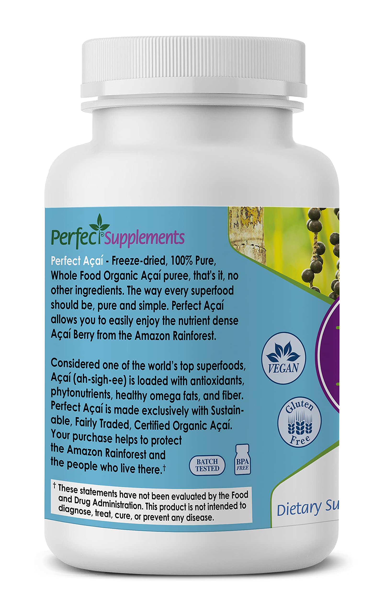 Perfect Supplements Acai etiquette produit, information claire pour faire un choix éclairé.