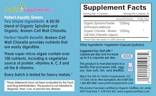 Gros plan sur les capsules Perfect Aquatic Greens, nutriments essentiels.