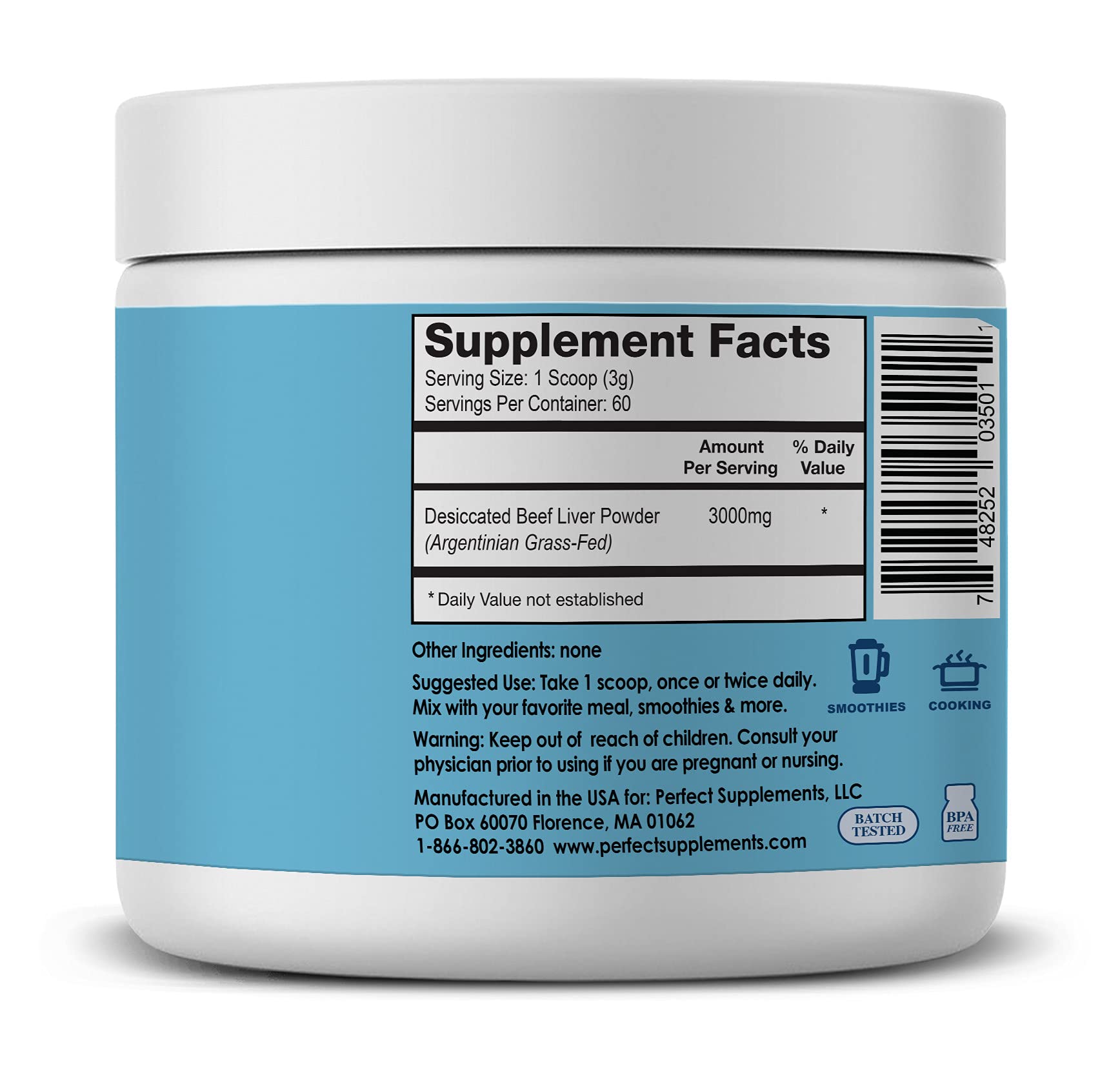 Poudre foie déshydraté avec doseur pratique pour dosage quotidien.