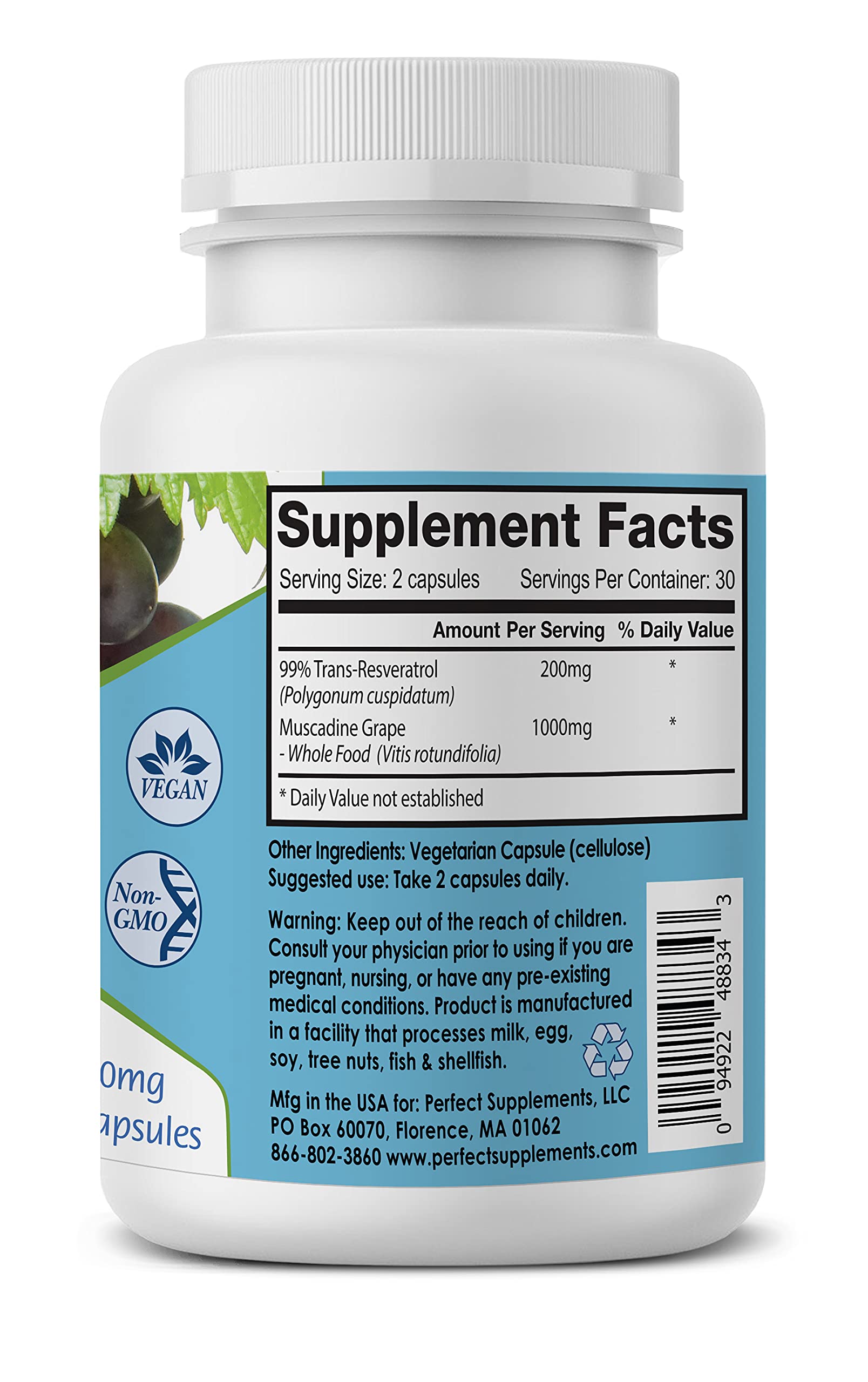 Perfect Supplements ResGrape – Capsules véganes résveratrol pour énergie et bien-être