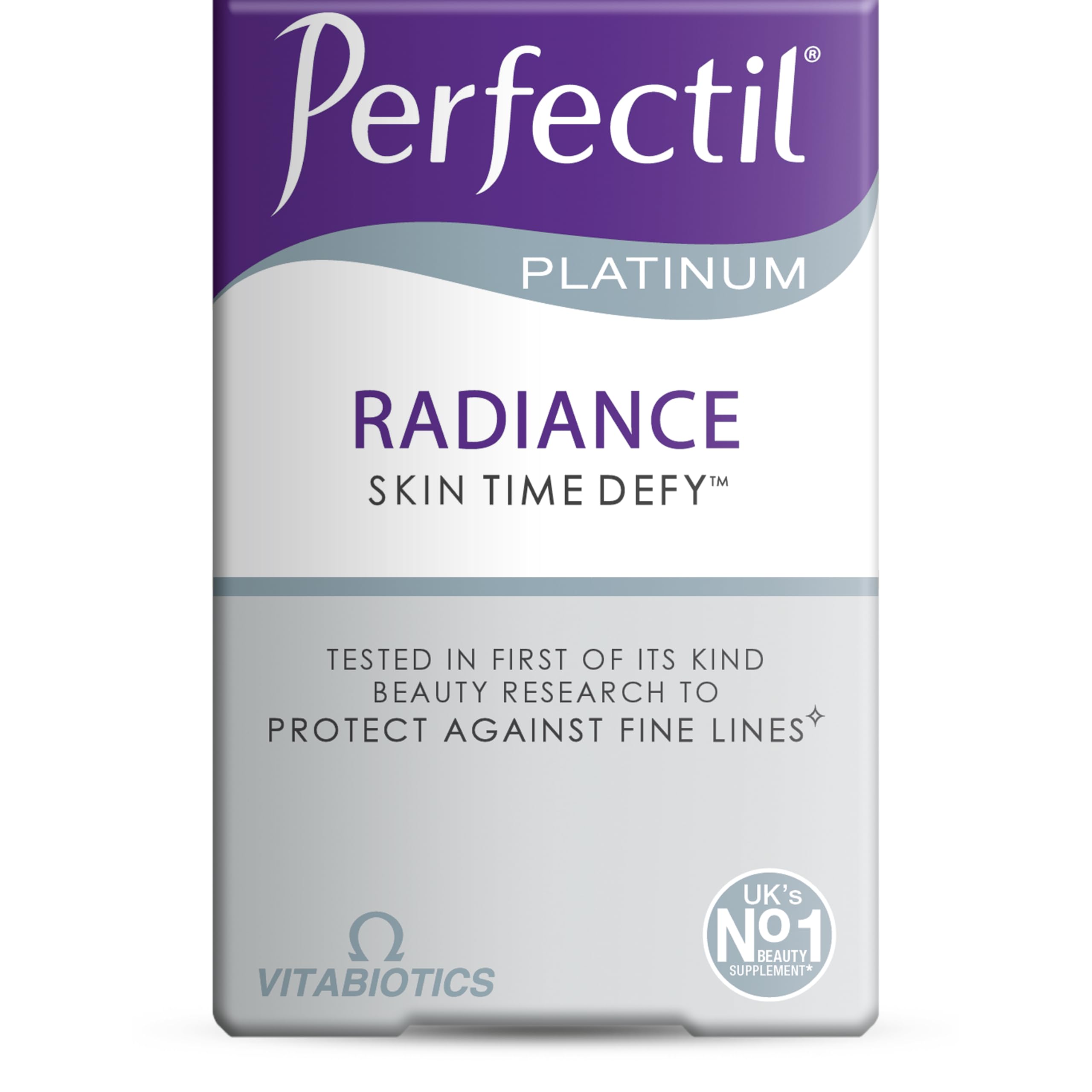Perfectil Platinum – bouteille sur étagère, soutien potentiel à l'éclat de la peau.