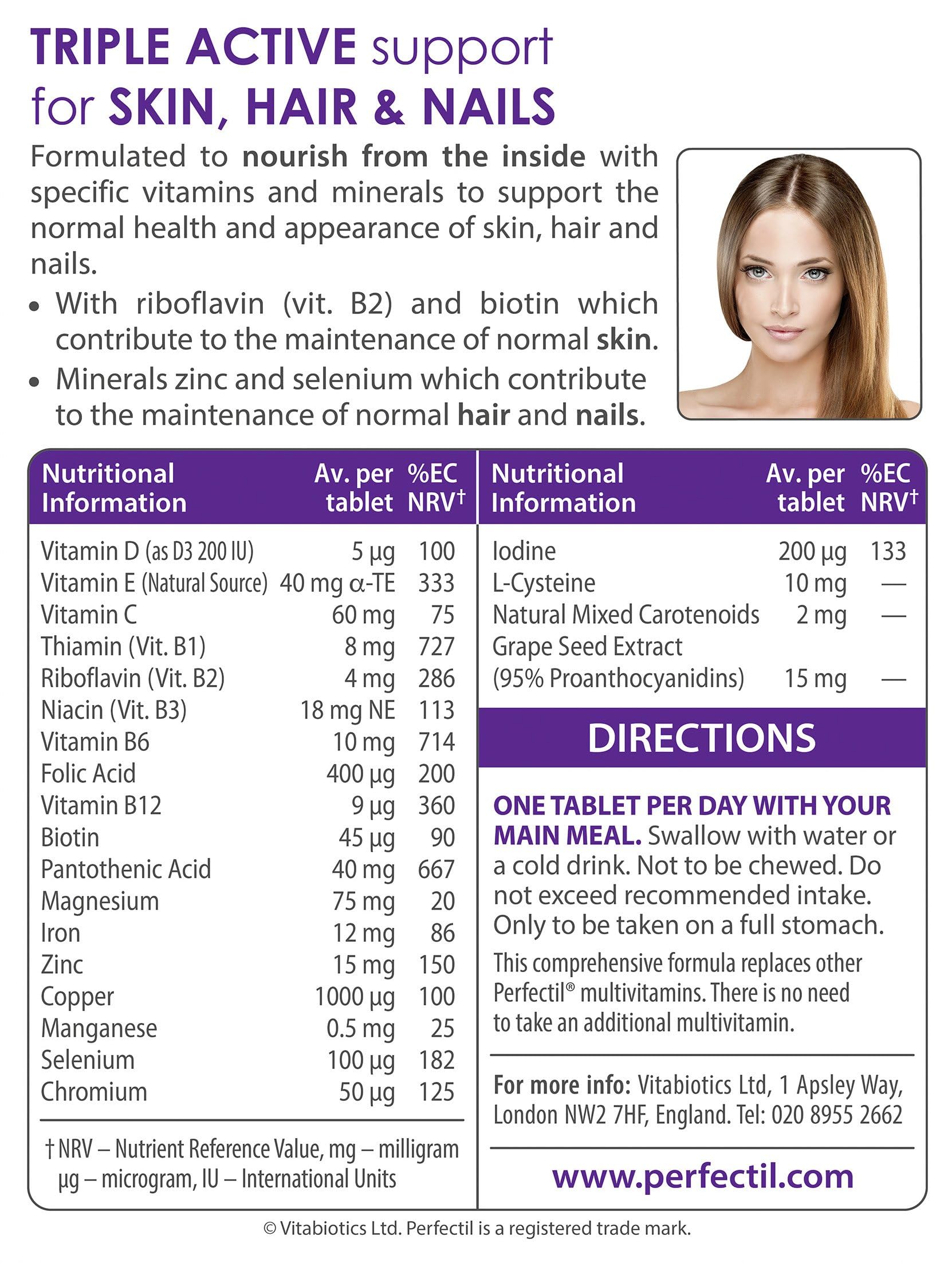Bouteille Perfectil Triple Active avec étiquette claire pour une utilisation quotidienne.