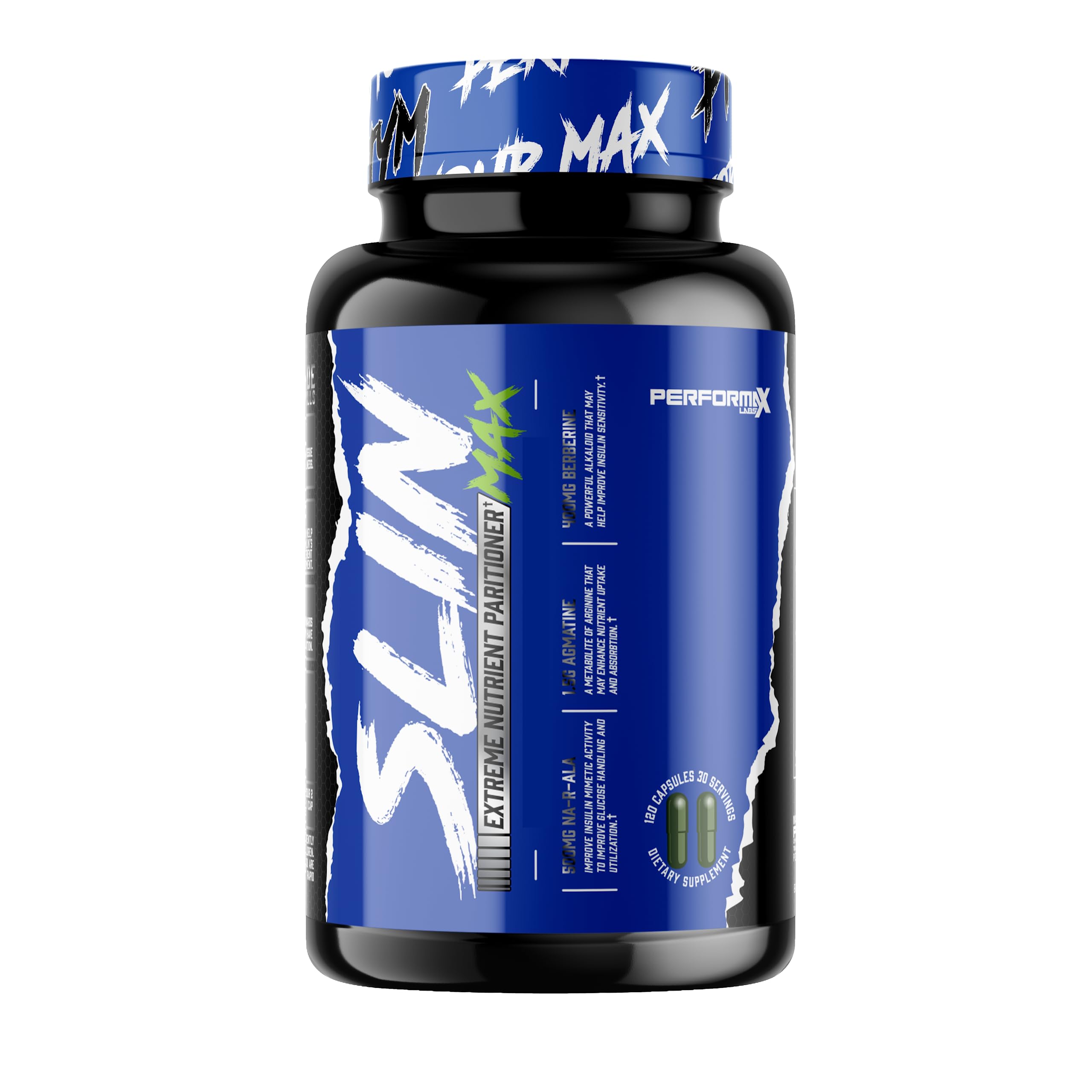 SLIN Max: bouteille de gélules Performax Labs prête à soutenir le programme d'entraînement.