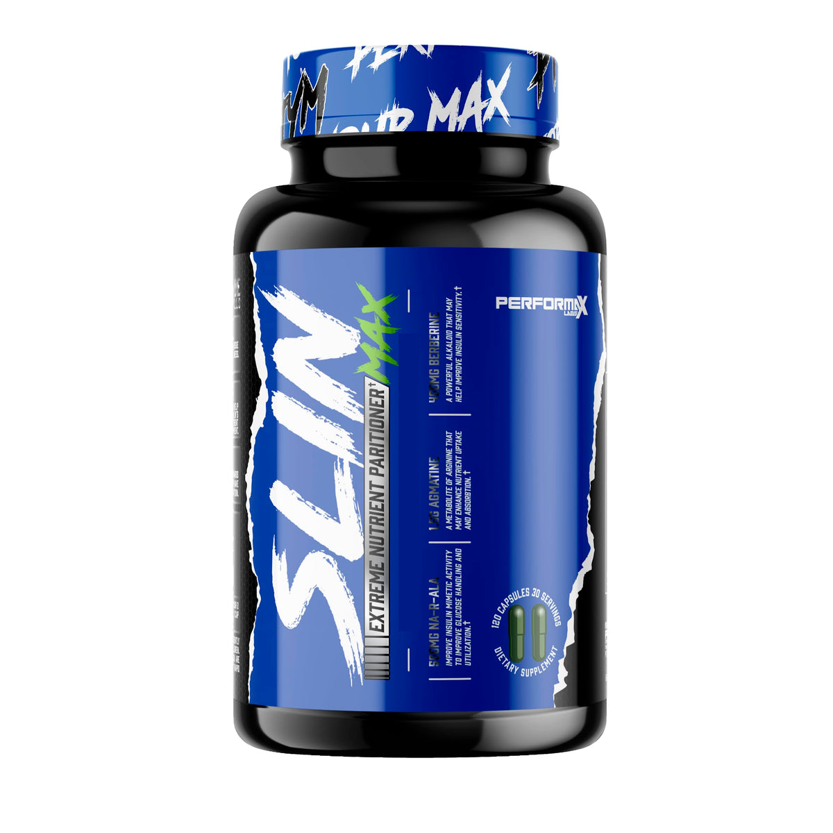 SLIN Max: bouteille de gélules Performax Labs prête à soutenir le programme d'entraînement.