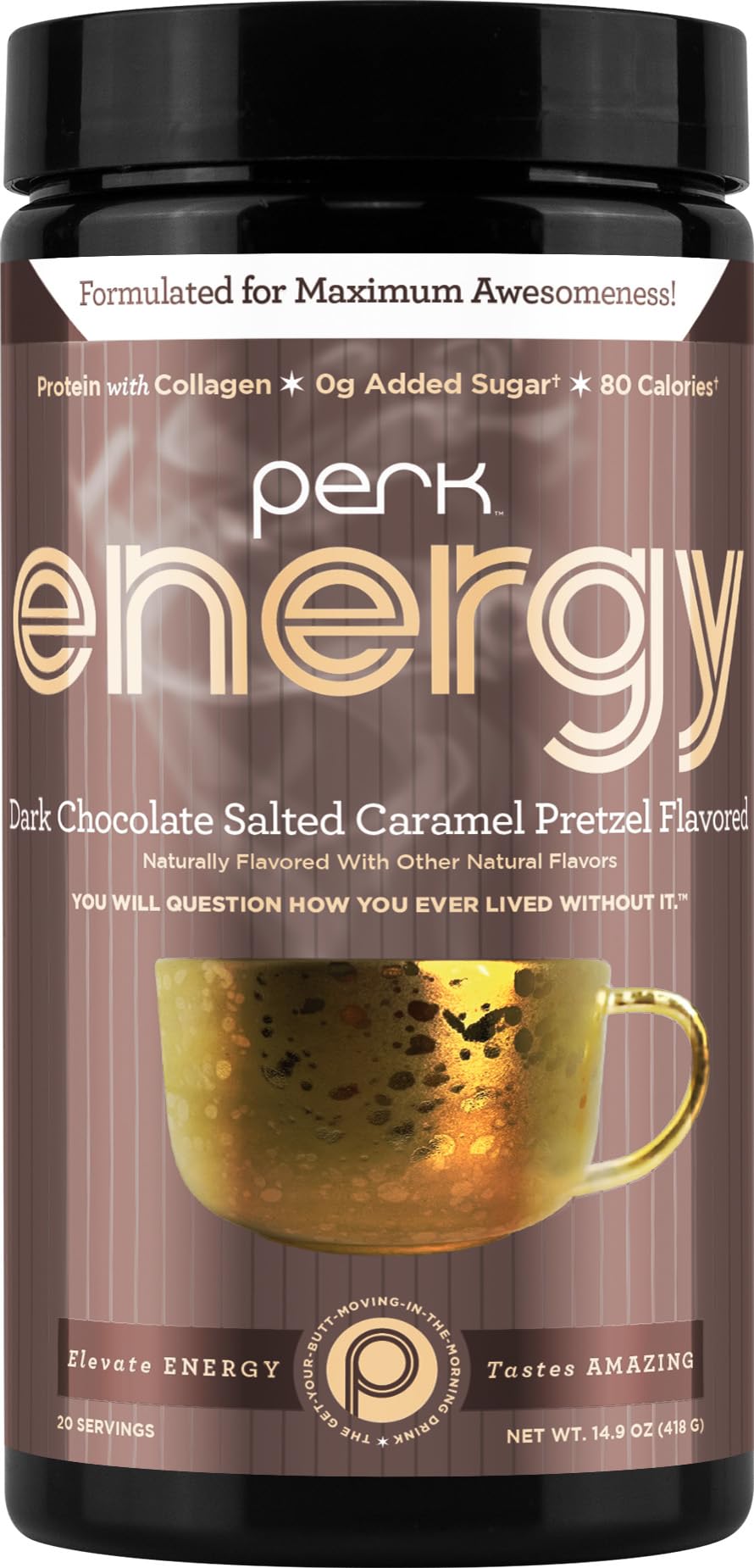 Perk Energy emballage montrant l’aspect du produit et son positionnement énergie-goût.