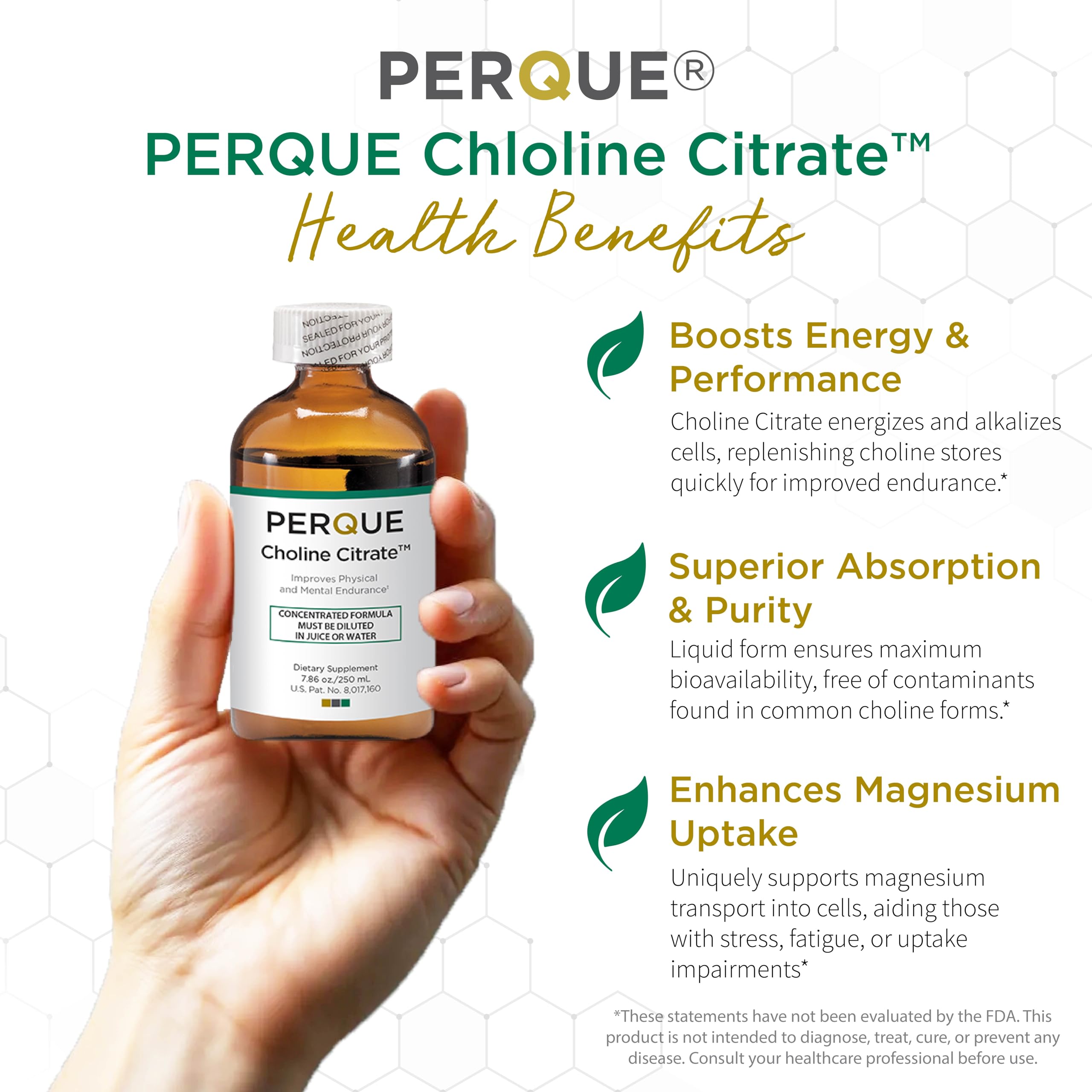 PERQUE Choline Citrate, contenu liquide transparent, facilité d’ingestion.