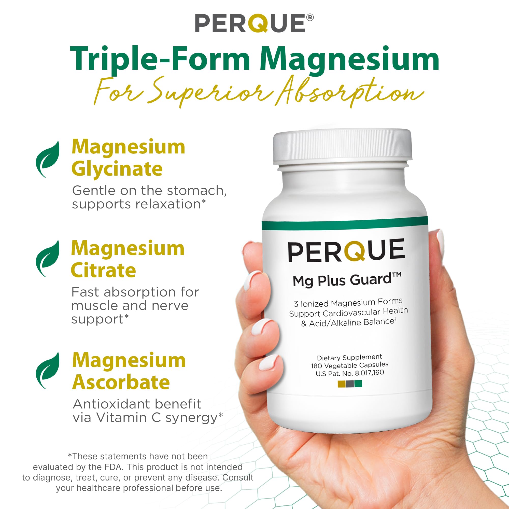 Étiquette PERQUE Mg Plus Guard montrant la formule biodisponible.