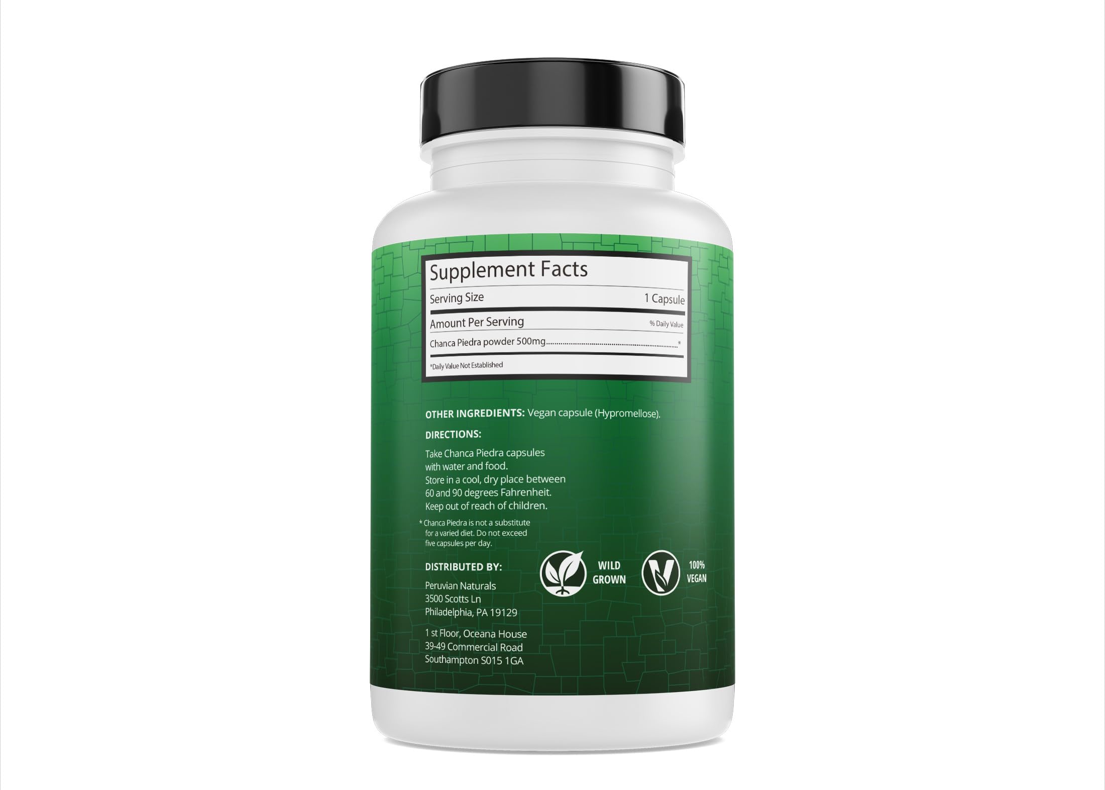 Produit Peruvian Naturals Chanca Piedra vegan sans gluten et additifs.