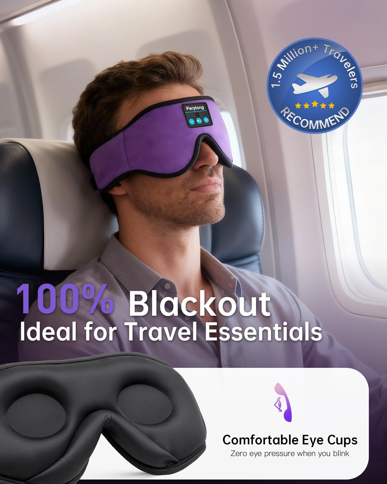 Perytong masque-sommeil avec écouteurs HD intégrés pour un son net et immersif.