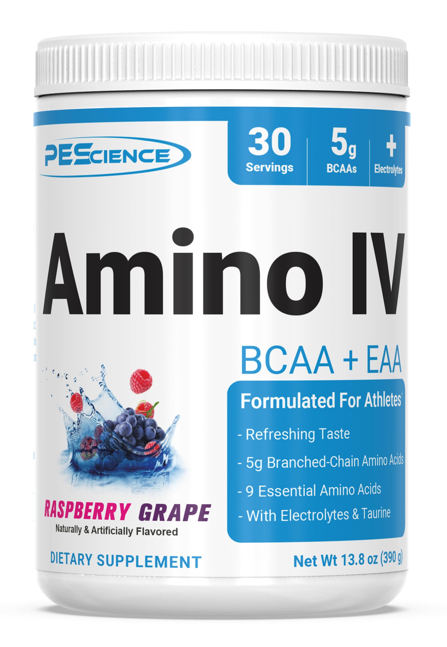 PEScience Amino IV poudre avant entrainement, soutien musculaire potentiel.