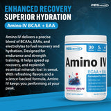 PEScience Amino IV verre d'eau, hydratation rapide et efficace.