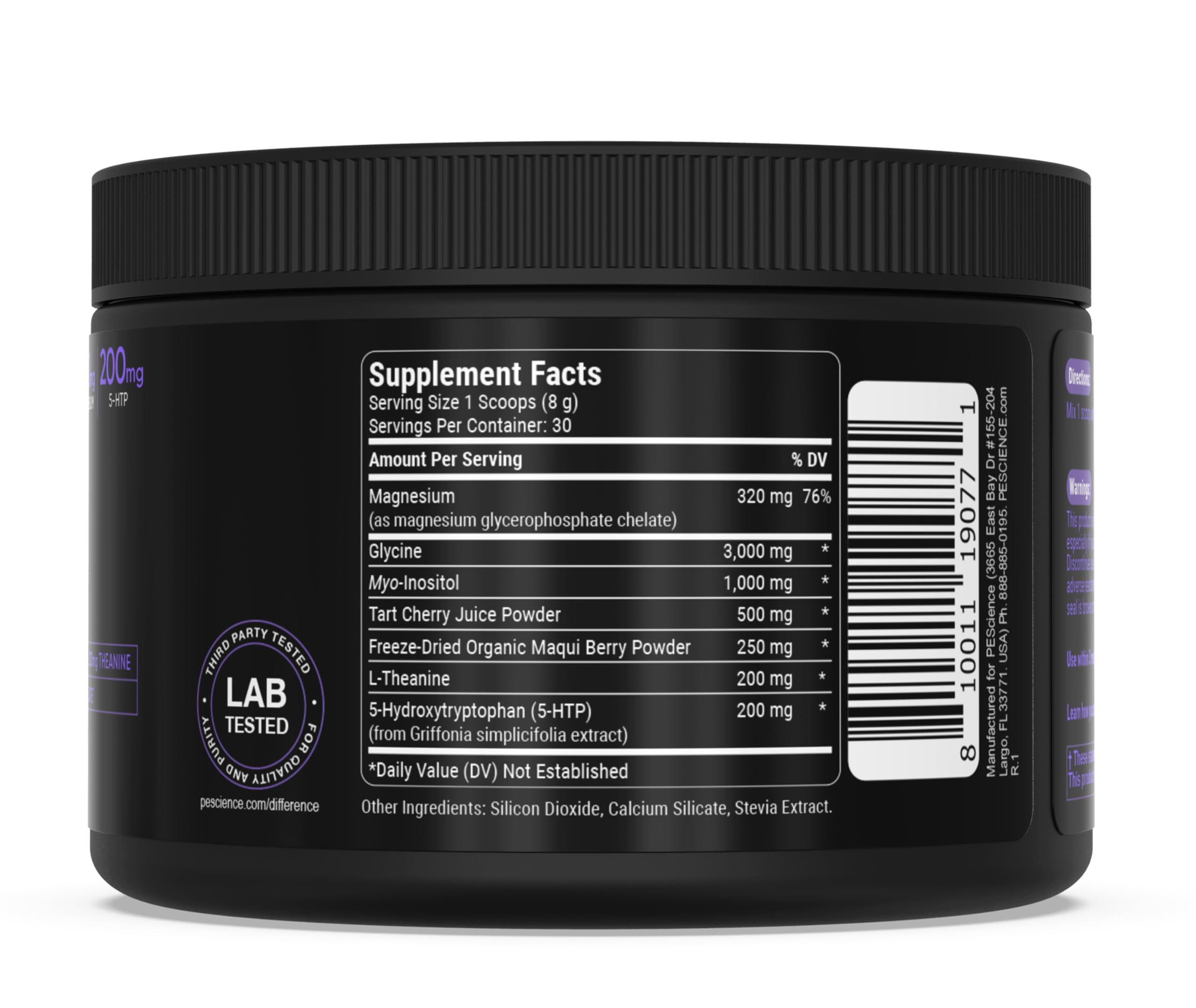 PEScience Haze ingrédients 5-HTP et glycine, soutien du calme avant le sommeil.