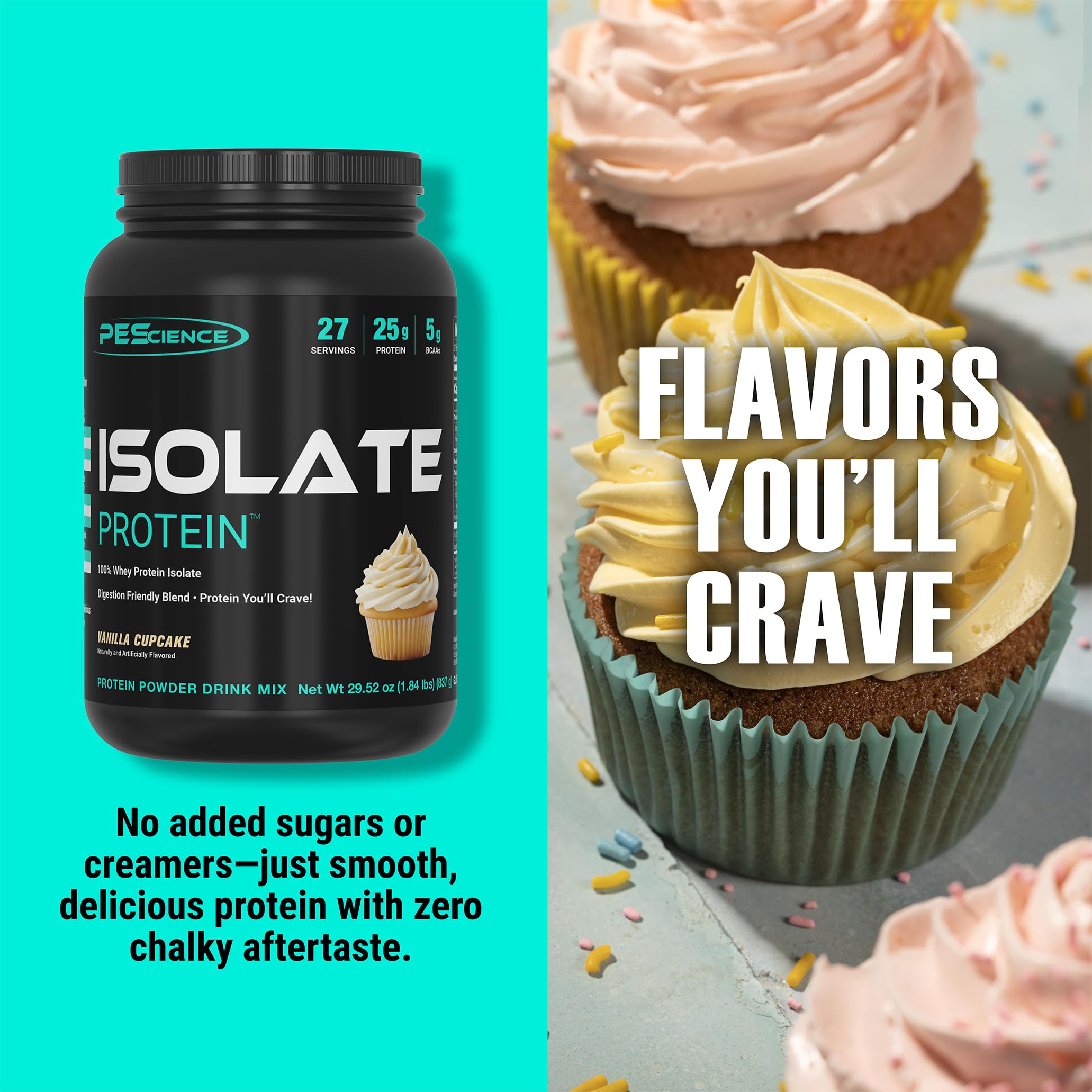 PEScience Isolate Vanille Cupcake – doseur inclus facilitant des portions précises pour une récupération ciblée.