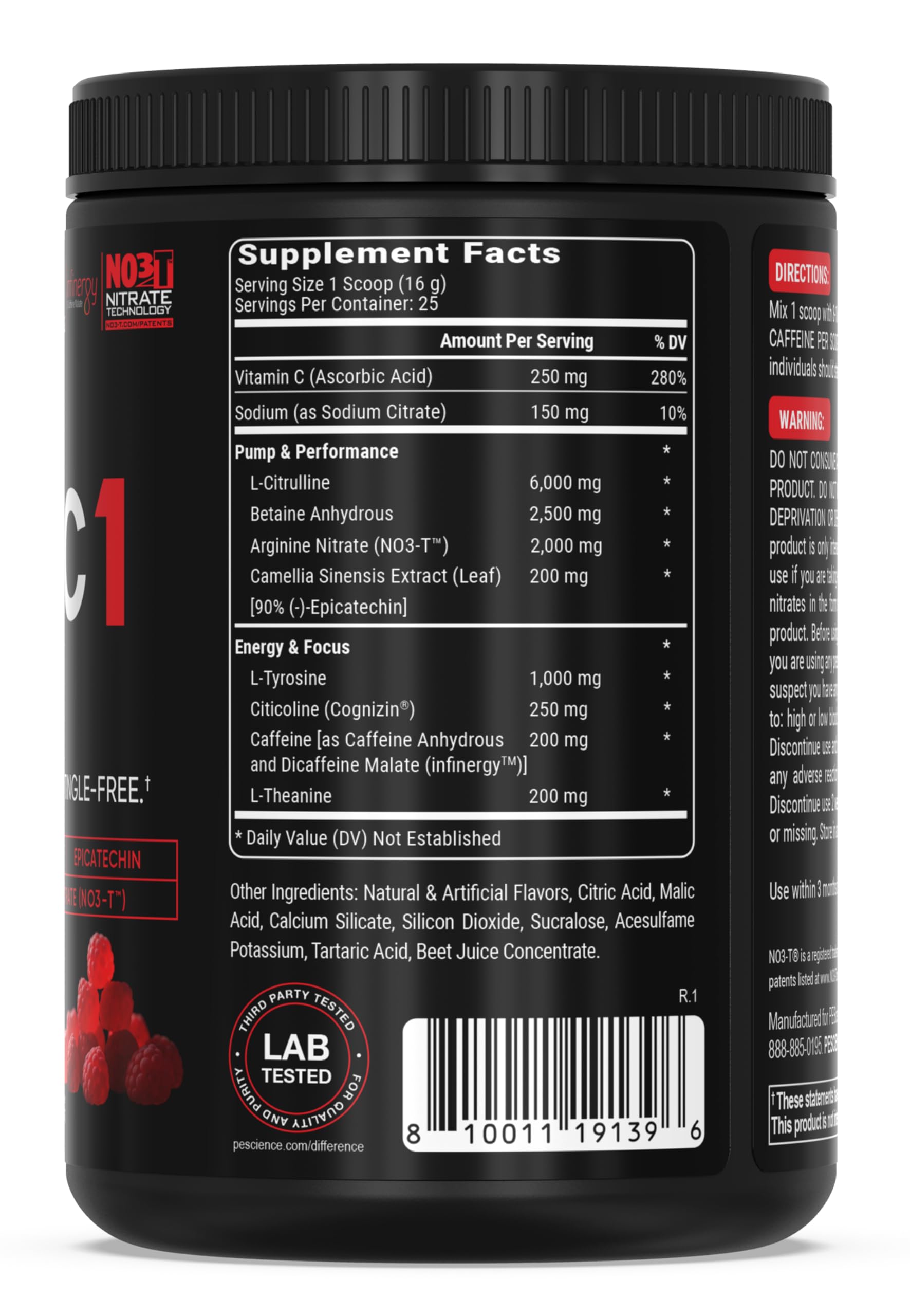 PEScience Prolific-1, doseur pré-entraînement rouge, concentration accrue et meilleure endurance.