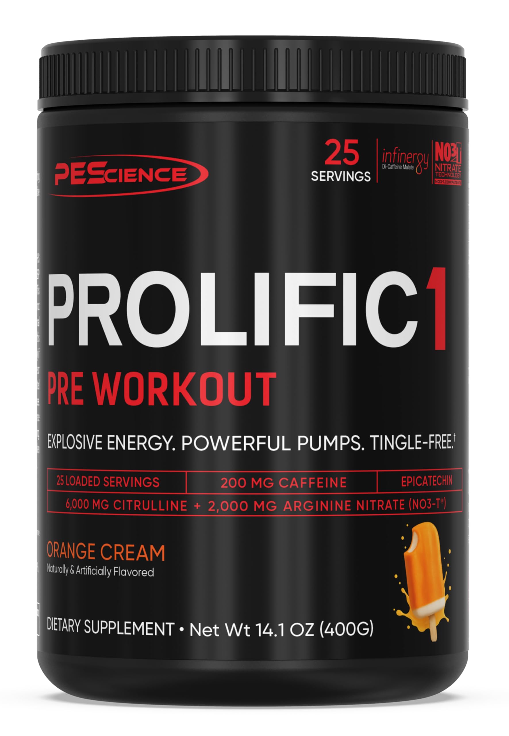 PEScience Prolific-1 – bouteille Orange Cream, énergie durable pour l'entraînement.