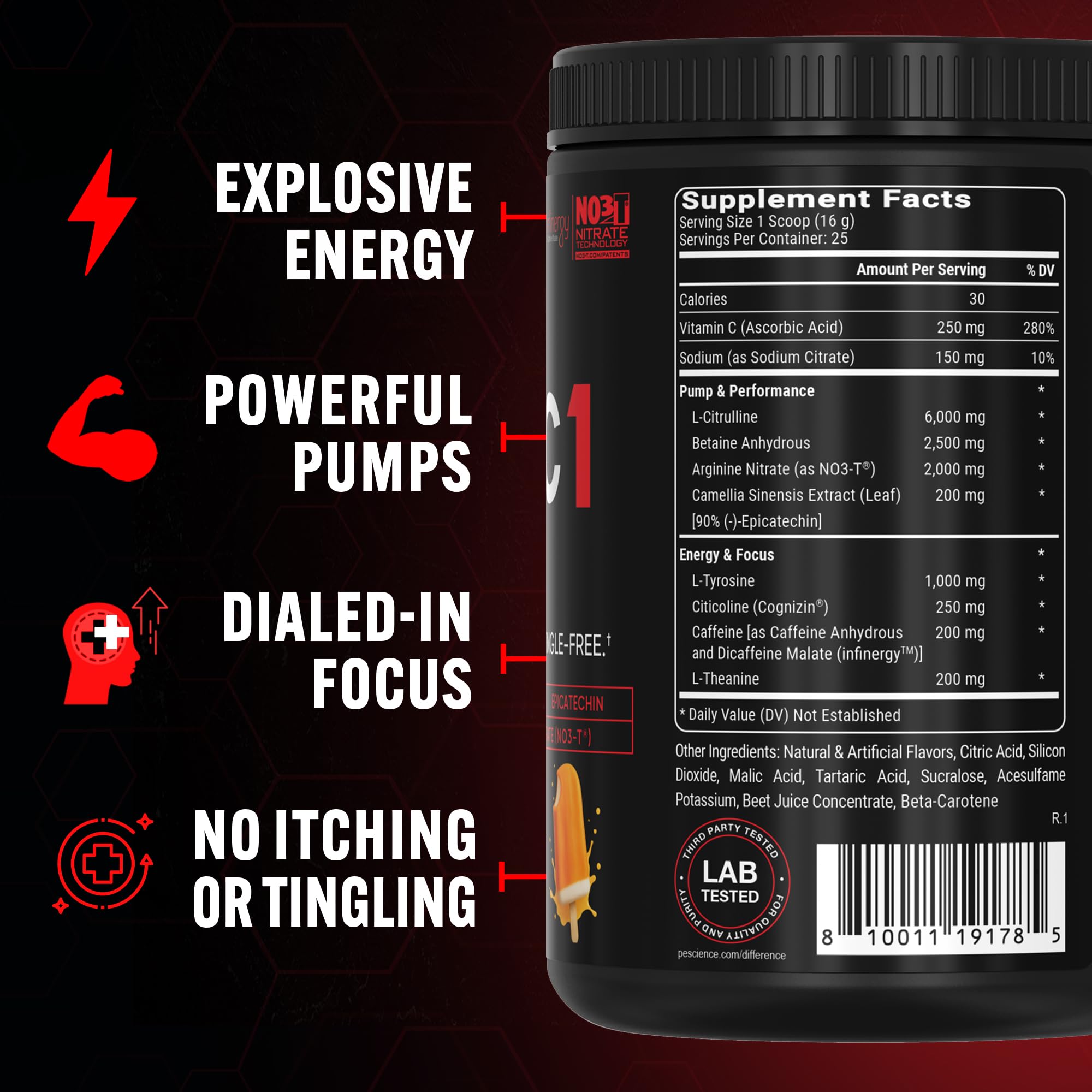 PEScience Prolific-1 – cuillère-dose Orange Cream, énergie rapide et focus.