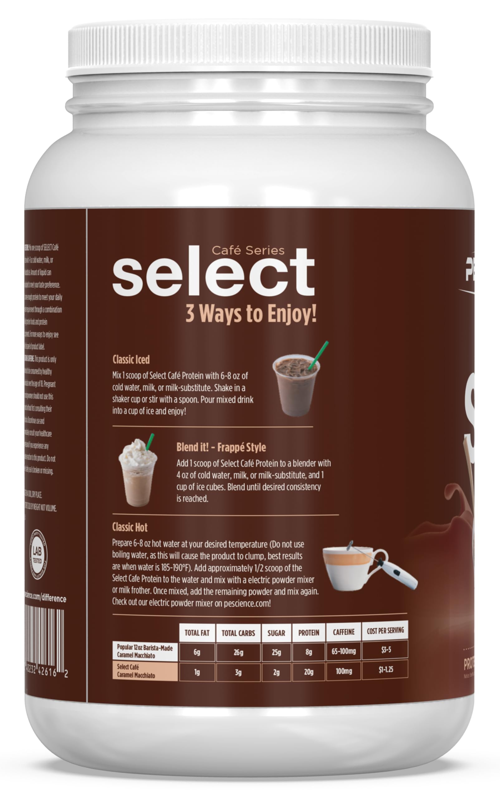 Shaker PEScience Select Cafe en action pour une boisson rapide.