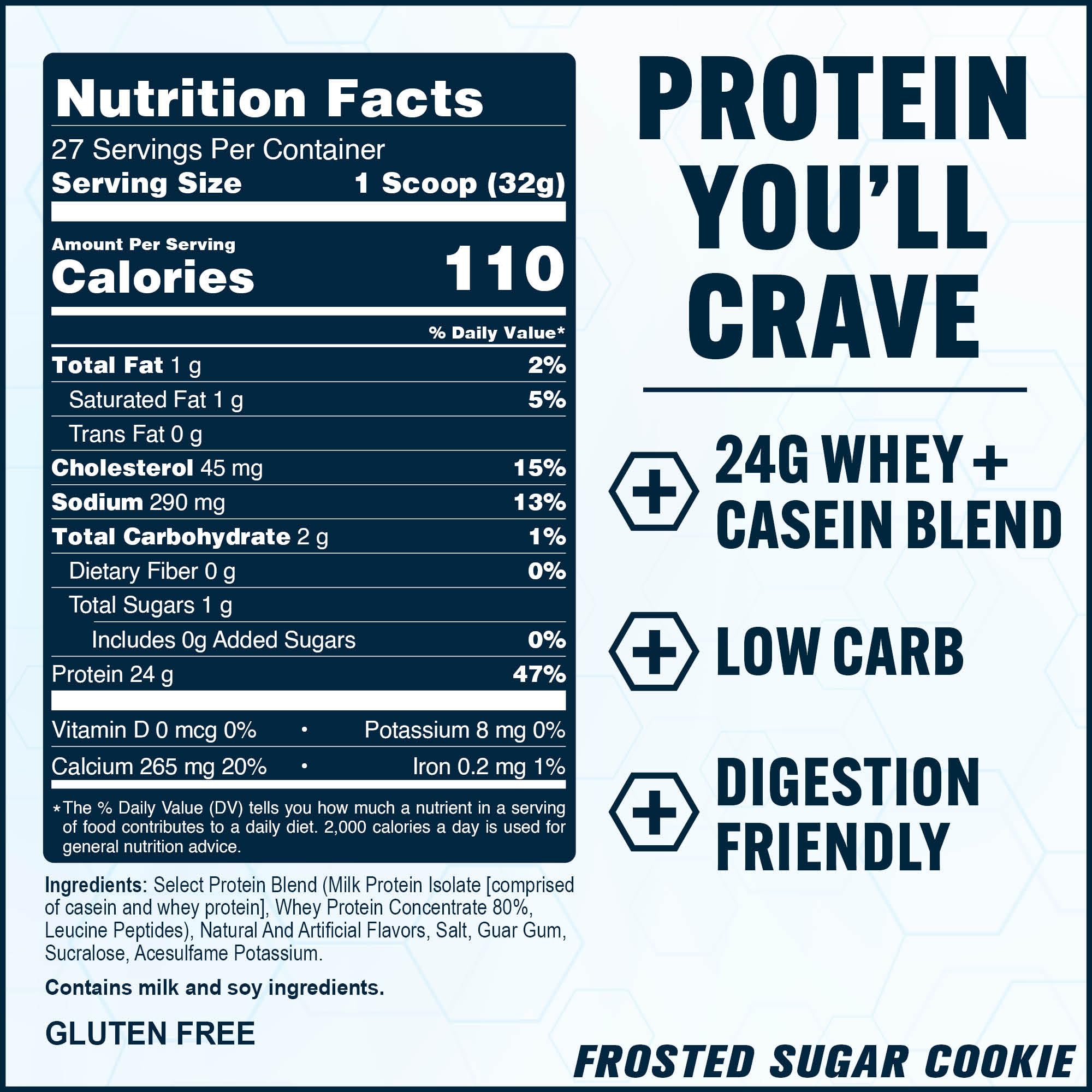PEScience Select Protein: doseur indiquant la portion recommandée pour un apport précis.