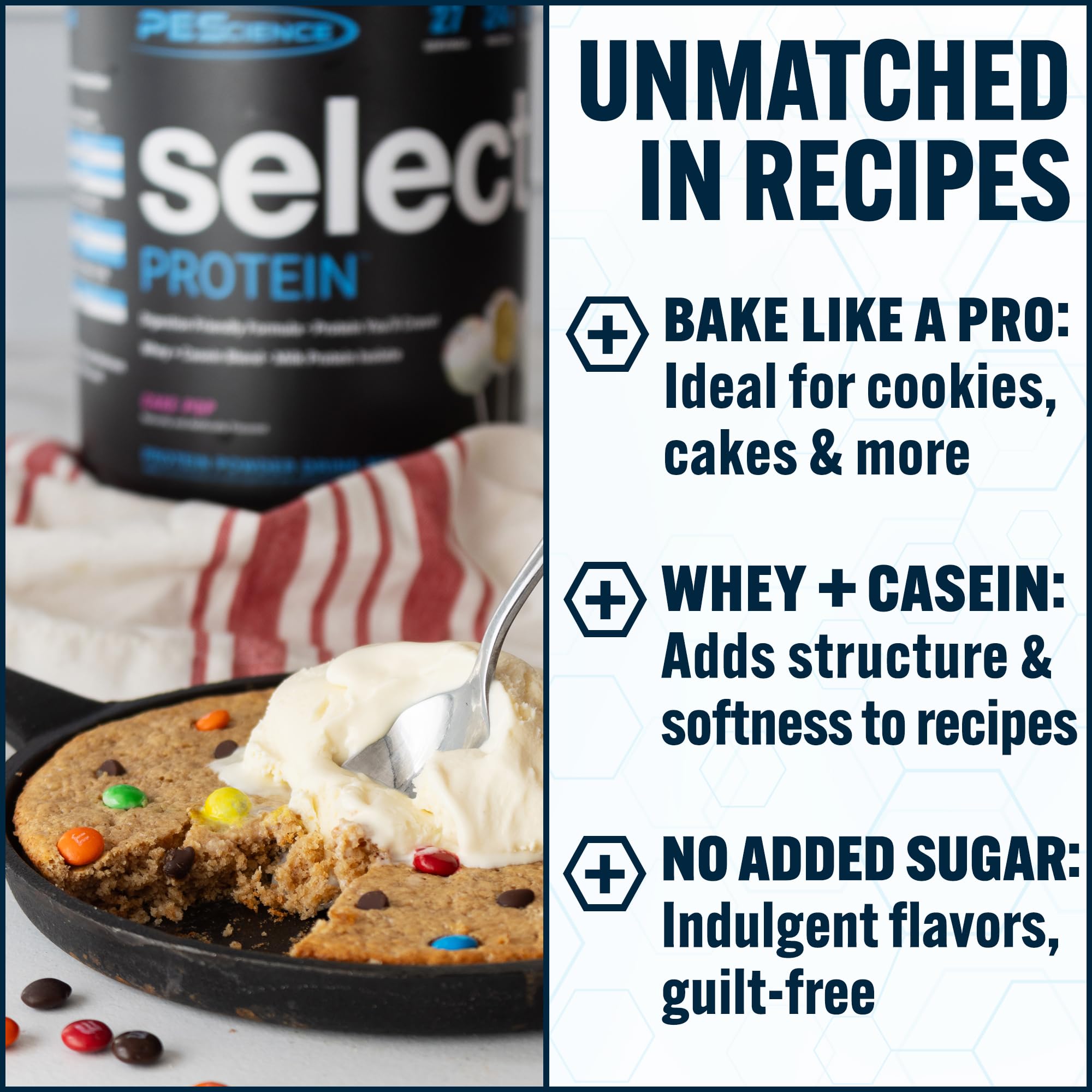 PEScience Select Protein: étiquette soulignant faible lactose et absence de gluten.
