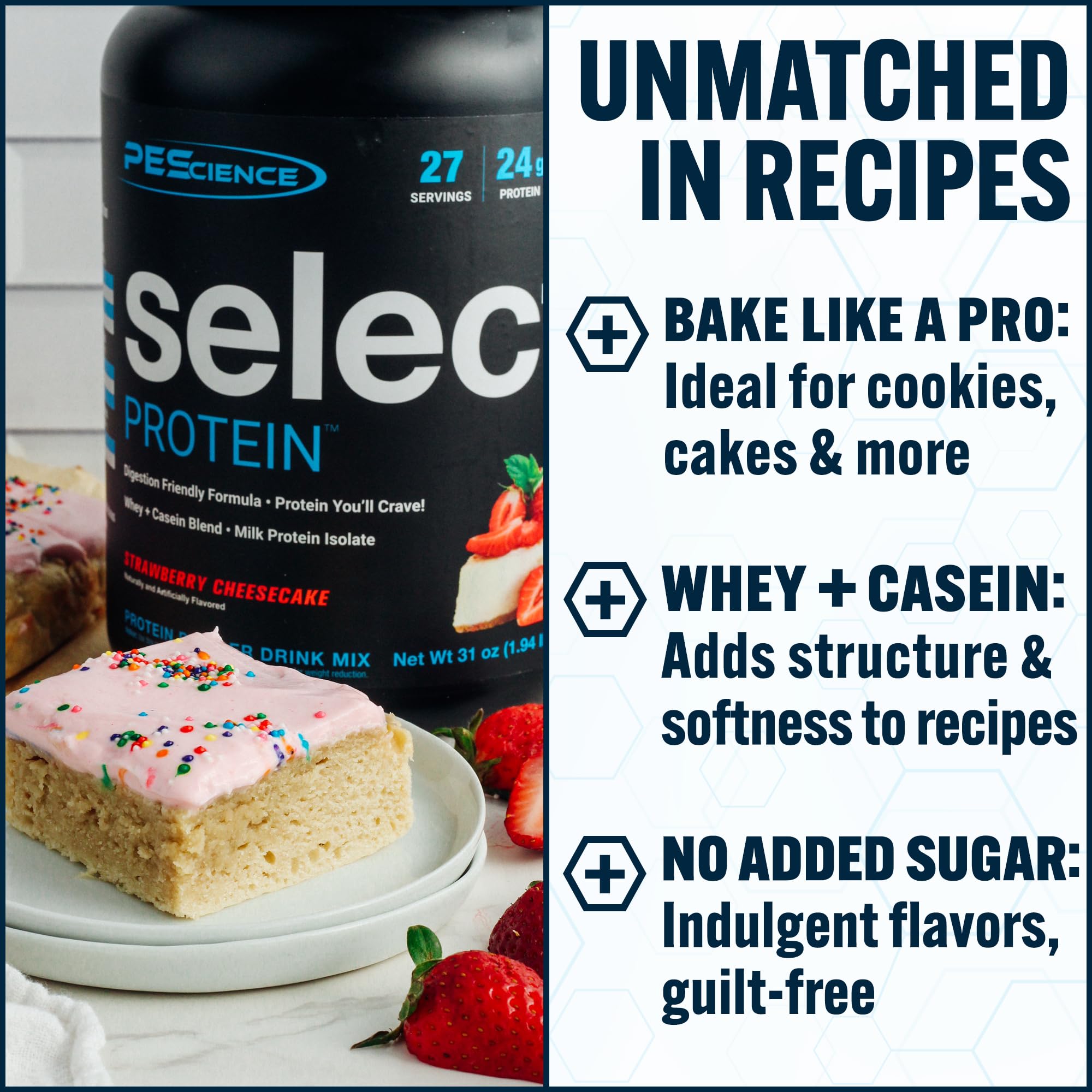 Étiquette PEScience Select Protein montrant les informations de qualité et d’origine.