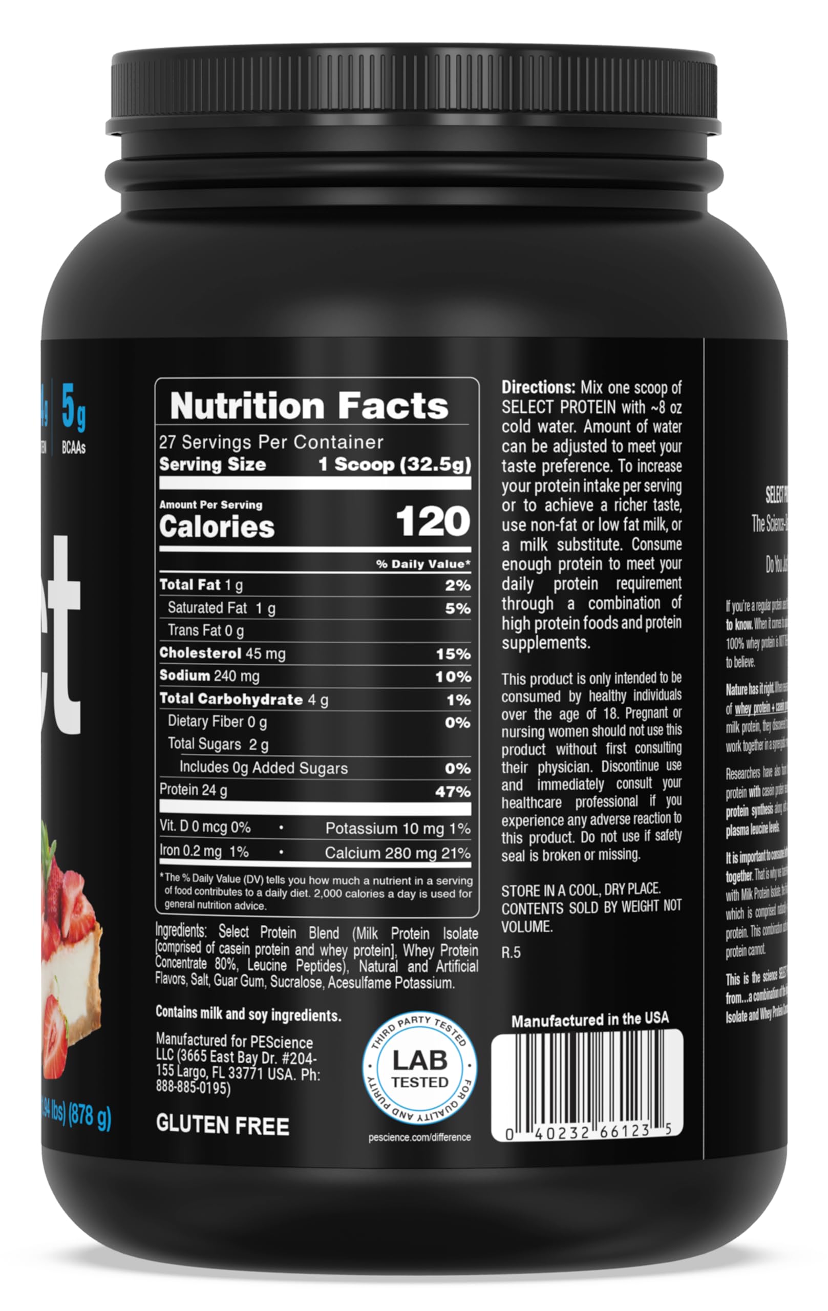 Protéines de qualité PEScience Select Protein, adaptée à divers régimes.