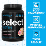 PEScience Select Protein: valeurs nutritionnelles affichant 24 g de protéines par portion.