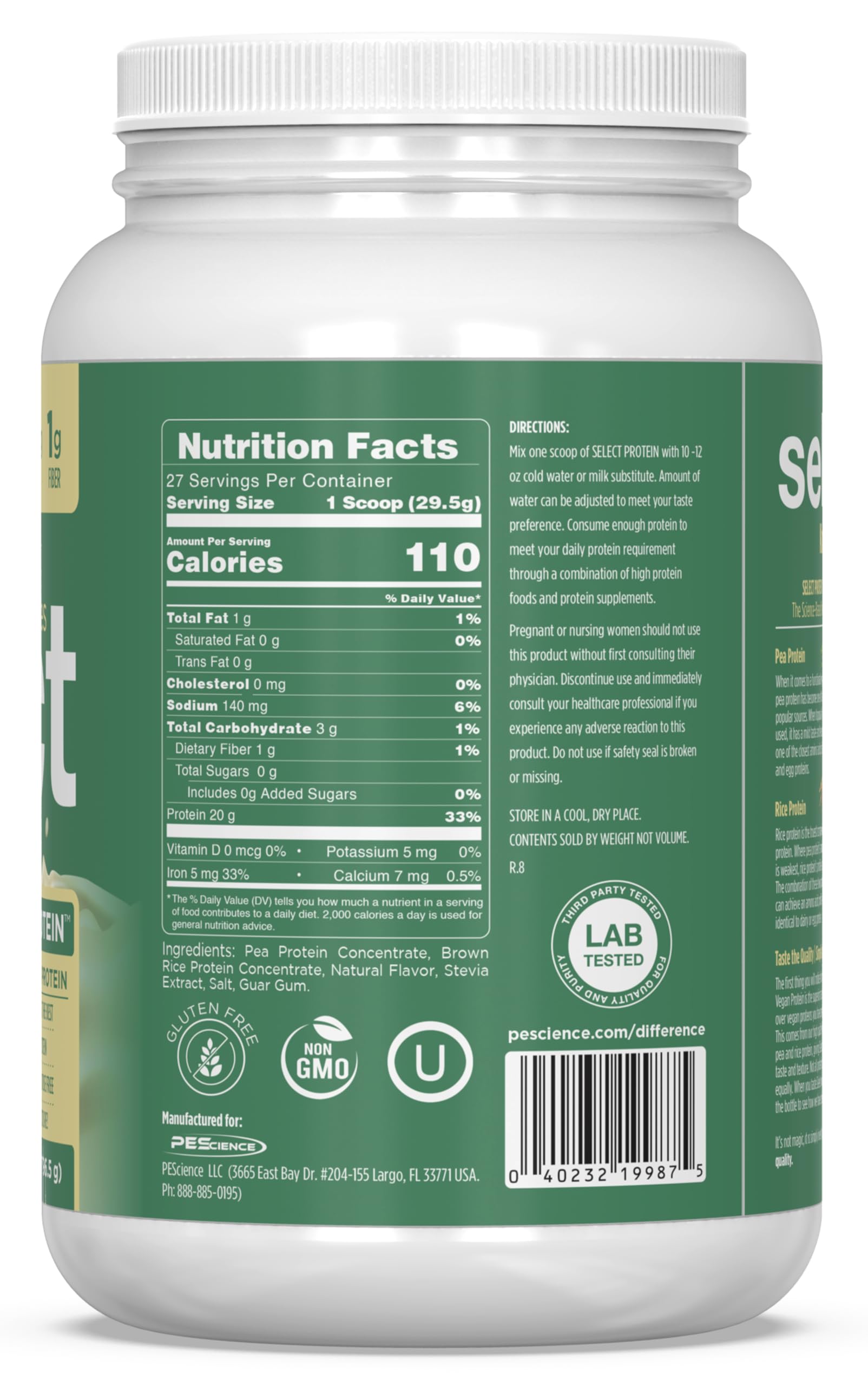 PEScience Select Vegan Protéine – sans gluten et sans lactose