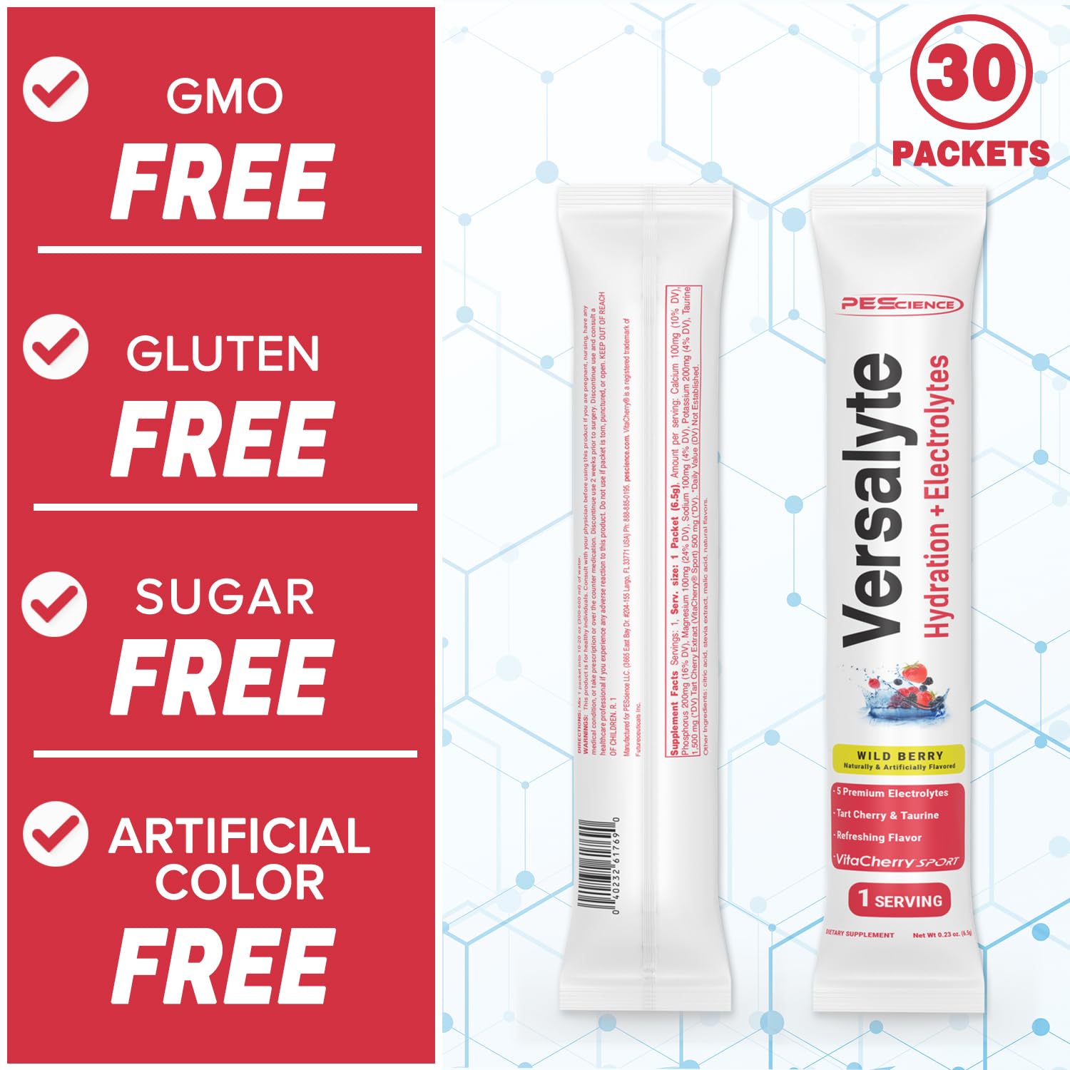 PEScience Versalyte: emballage pratique de 30 sachets à emporter.