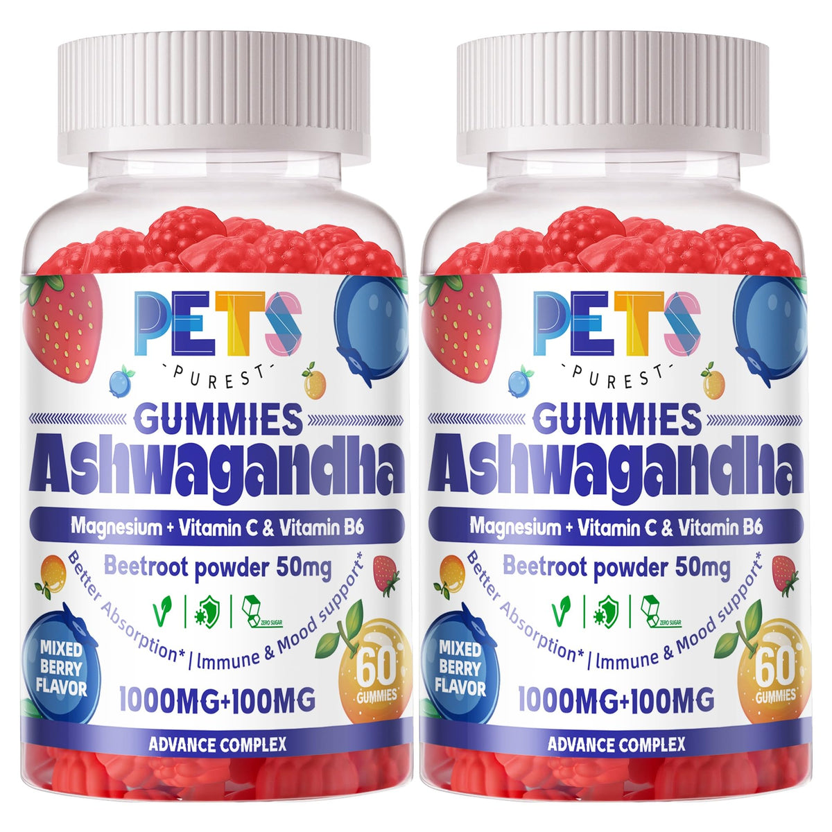 Pets Purest gommes Ashwagandha et D3 – texture fruitée favorisant le calme.