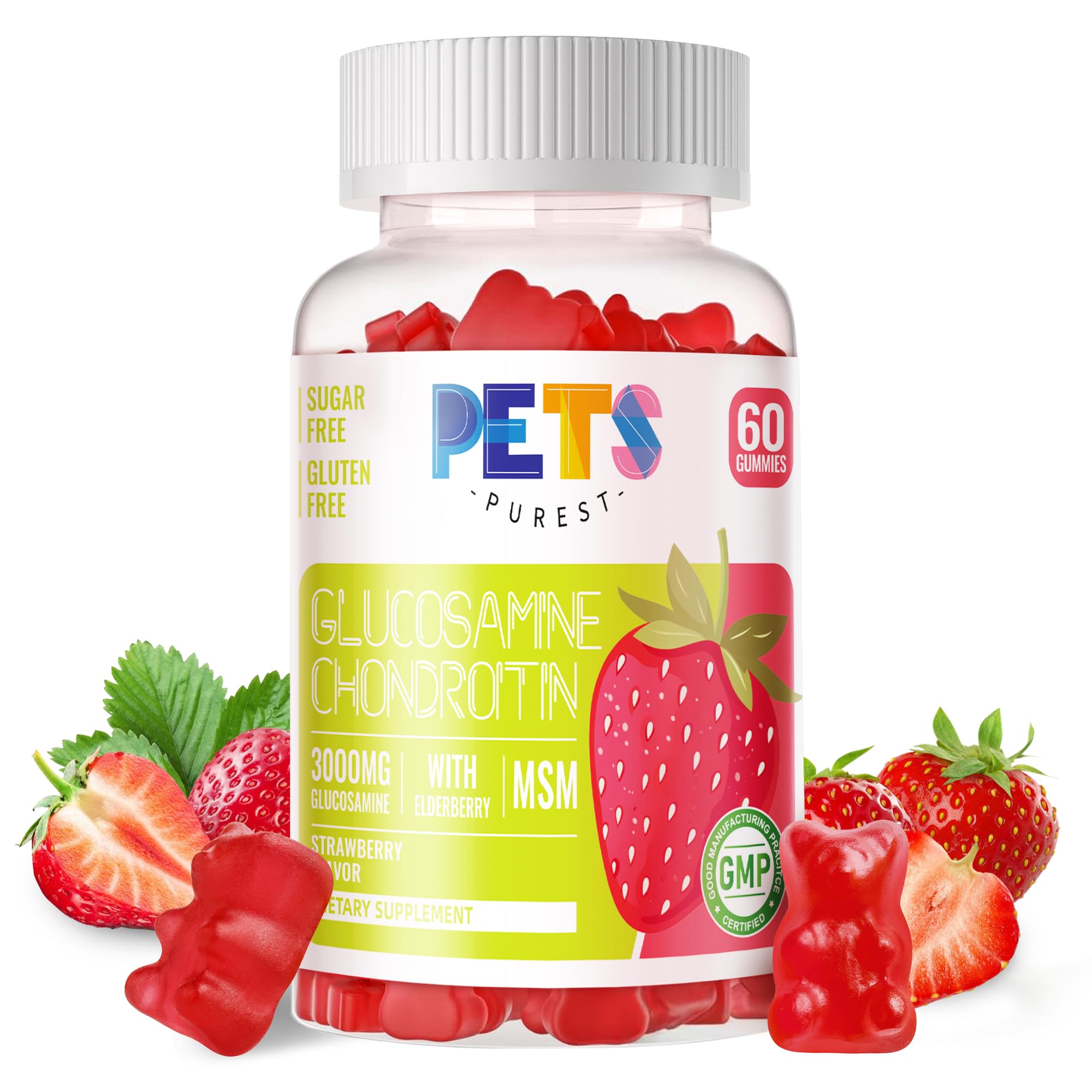 Gommes Pets Purest glucosamine-chondroïtine-msm-elderberry, soutien potentiel des articulations et mobilité.
