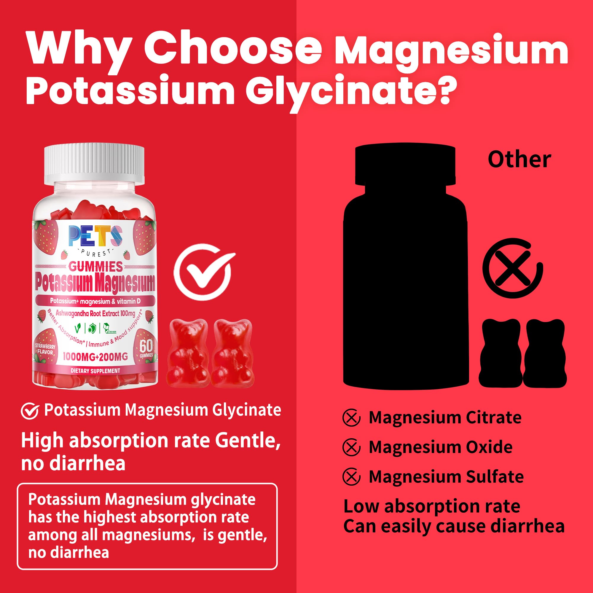Ouverture facile de l'emballage Pets Purest Gommes Potassium Magnésium.