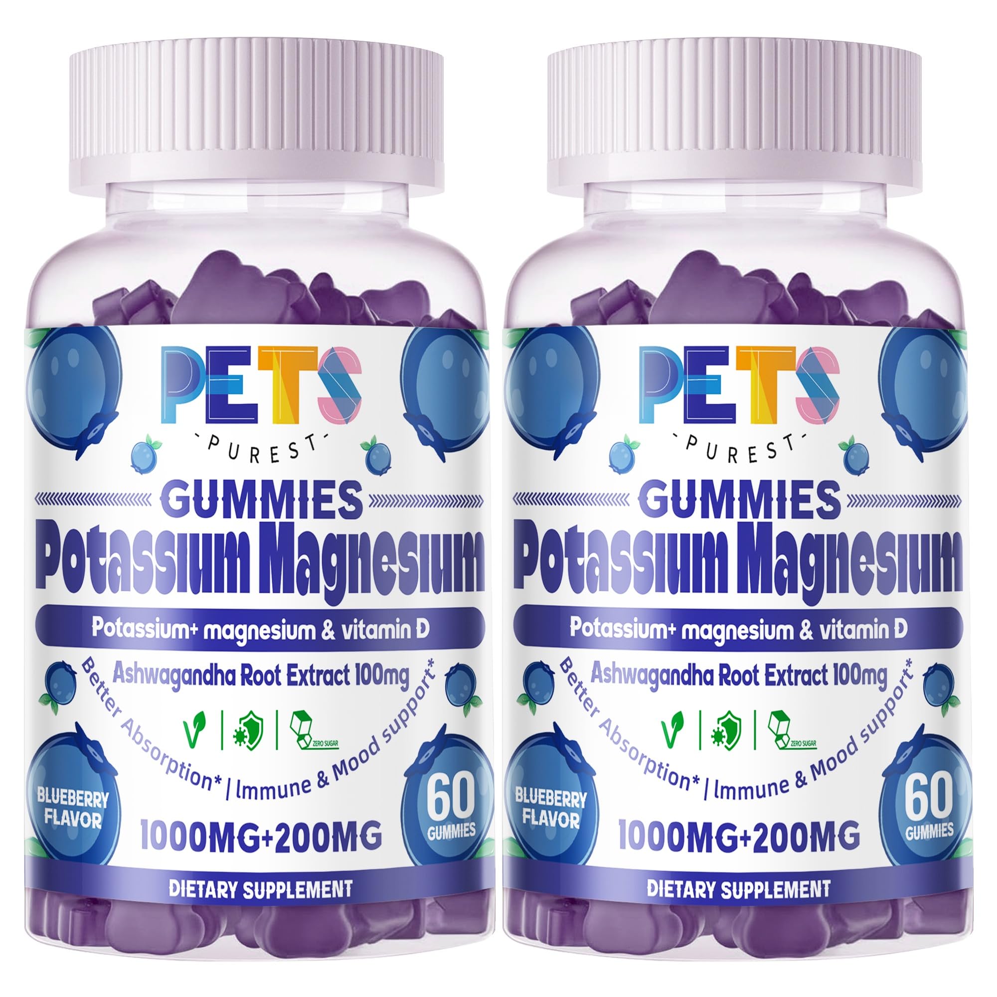 Gummies potassium-magnesium de Pets Purest dans une boîte, soutien potentiel à l'énergie quotidienne.