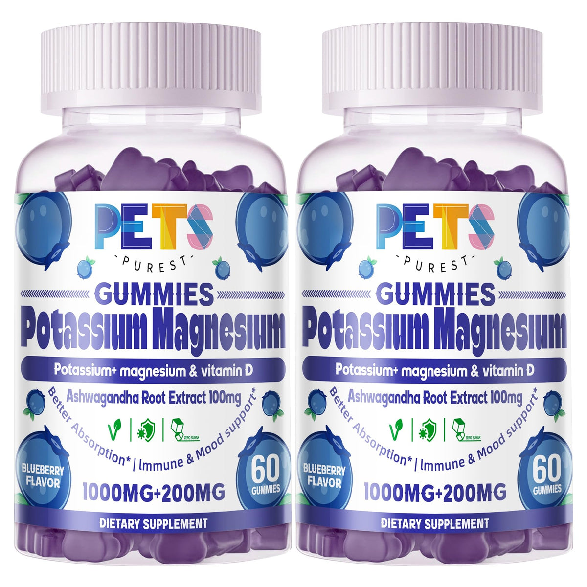 Gummies potassium-magnesium de Pets Purest dans une boîte, soutien potentiel à l'énergie quotidienne.