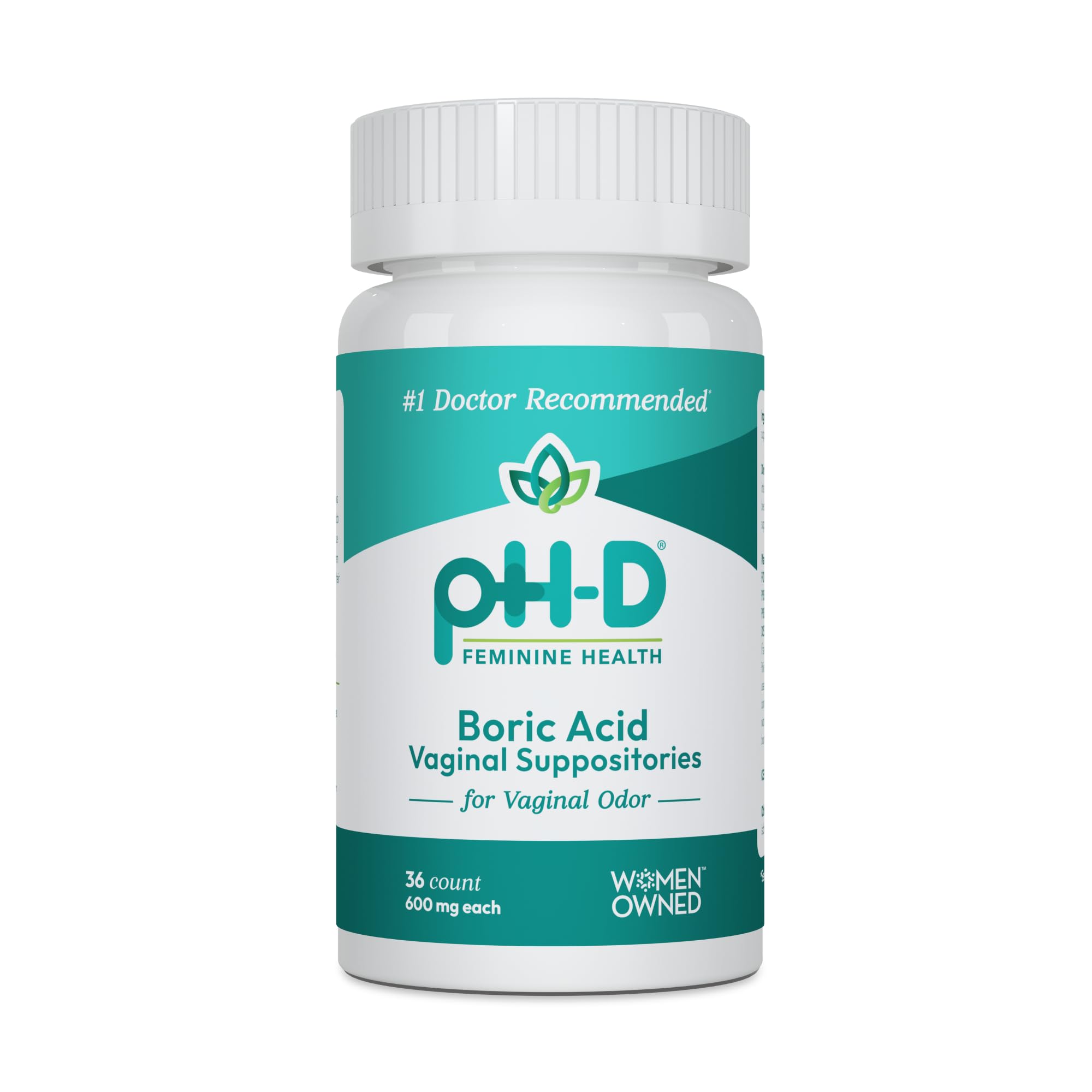 Suppositoires pH-D acide borique 600 mg, boîte de 36, affichage des unités et praticité.