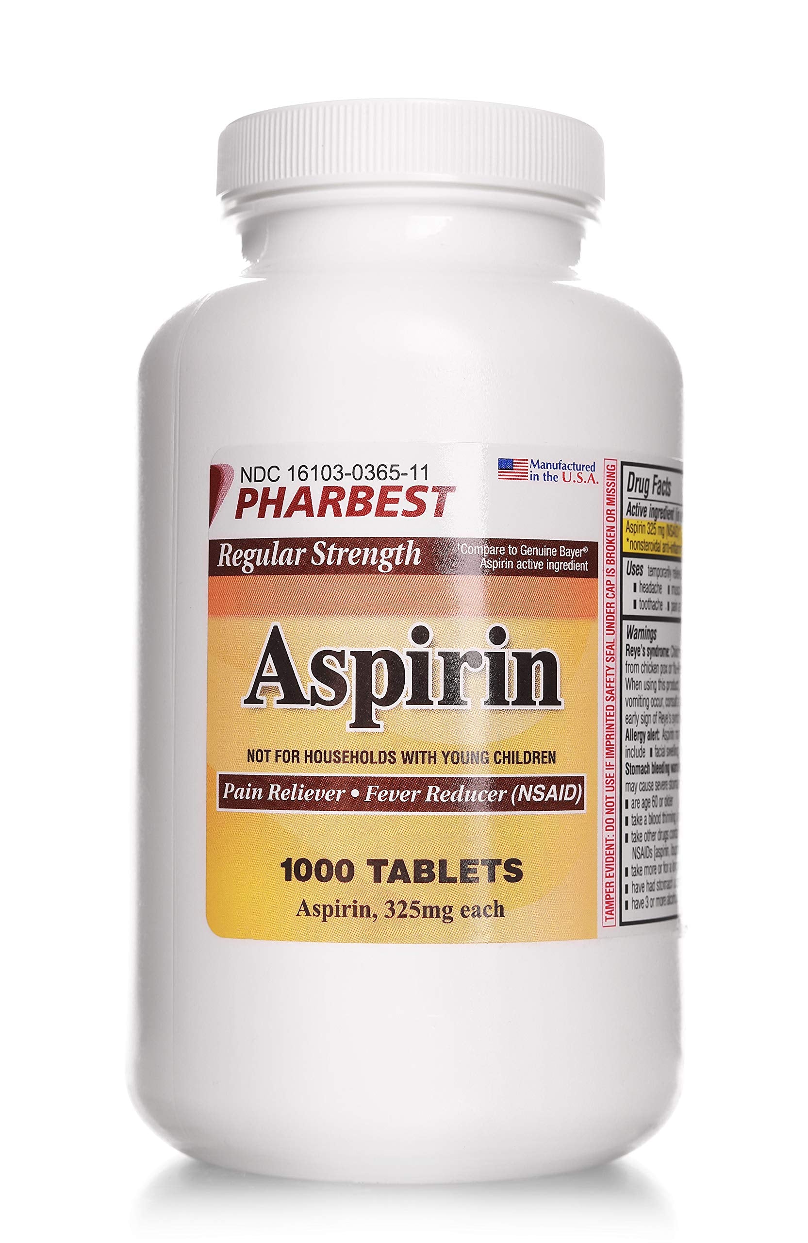 PHARBEST Aspirine 325 mg — tablettes non enrobées faciles à ingérer.