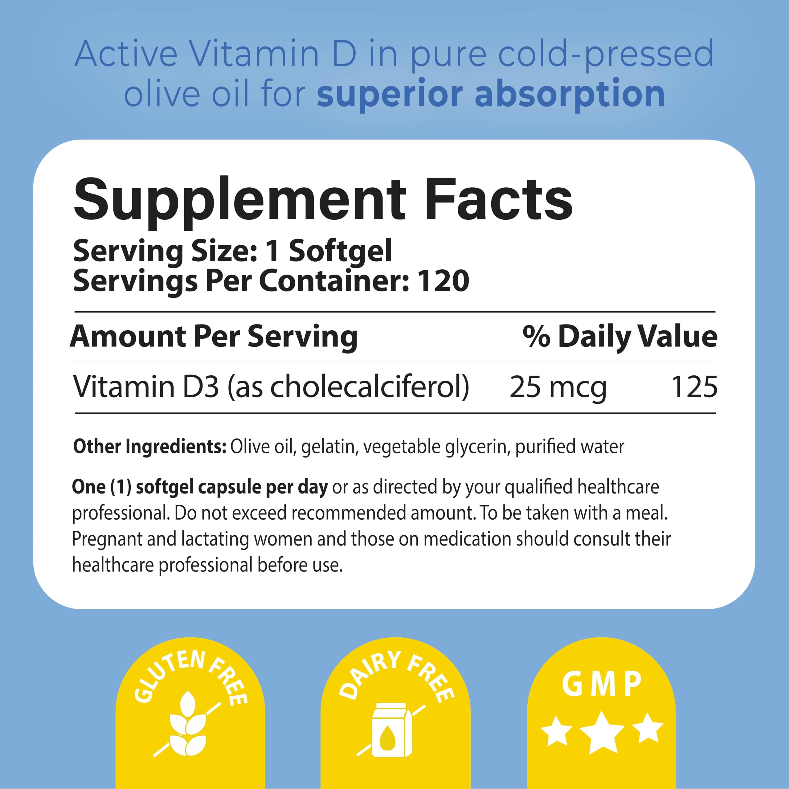 Utilisation quotidienne possible pour soutenir les niveaux de vitamine D.