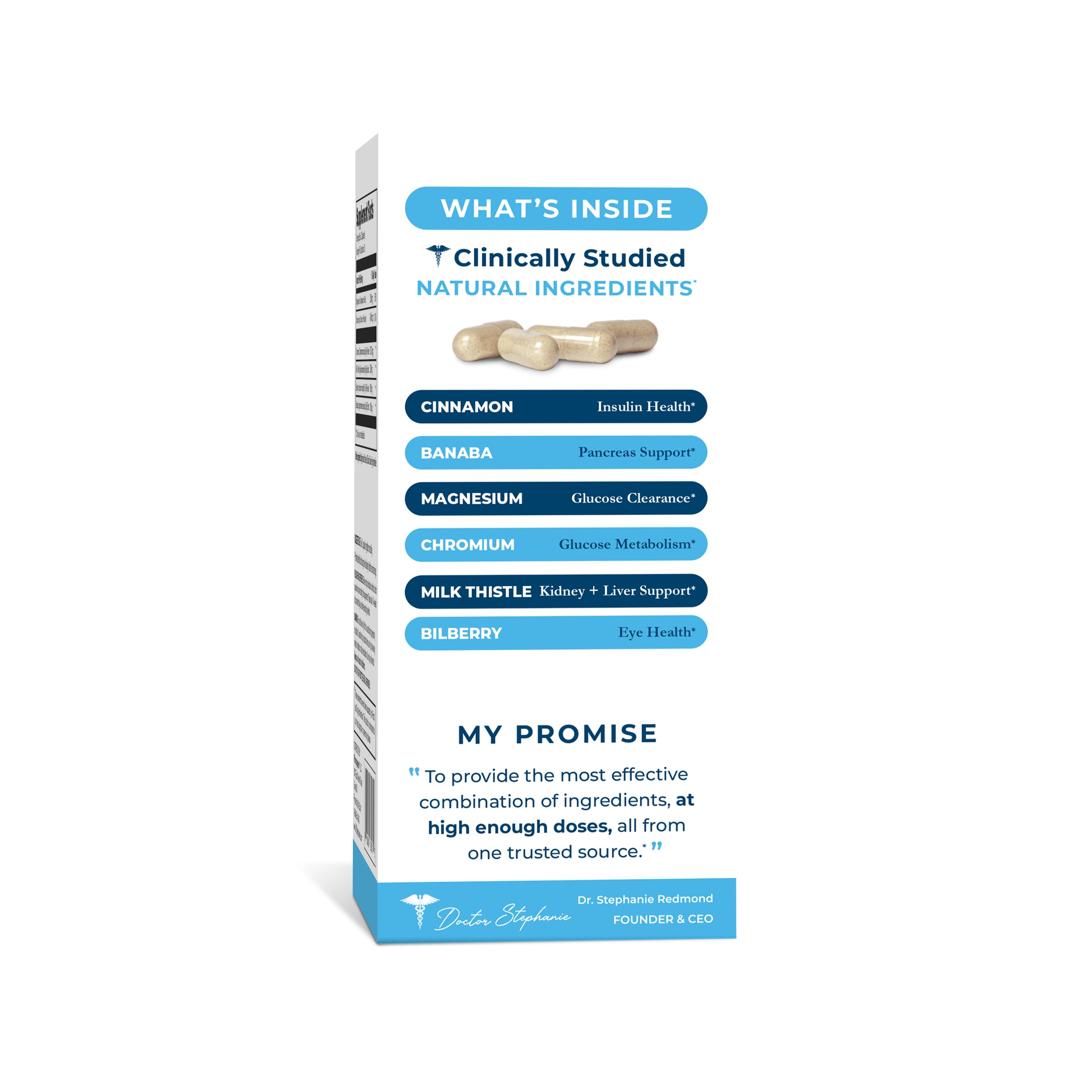 Pharmaganics – ingrédients clés cannelle, banaba et chardon-Marie présentés dans la formule.