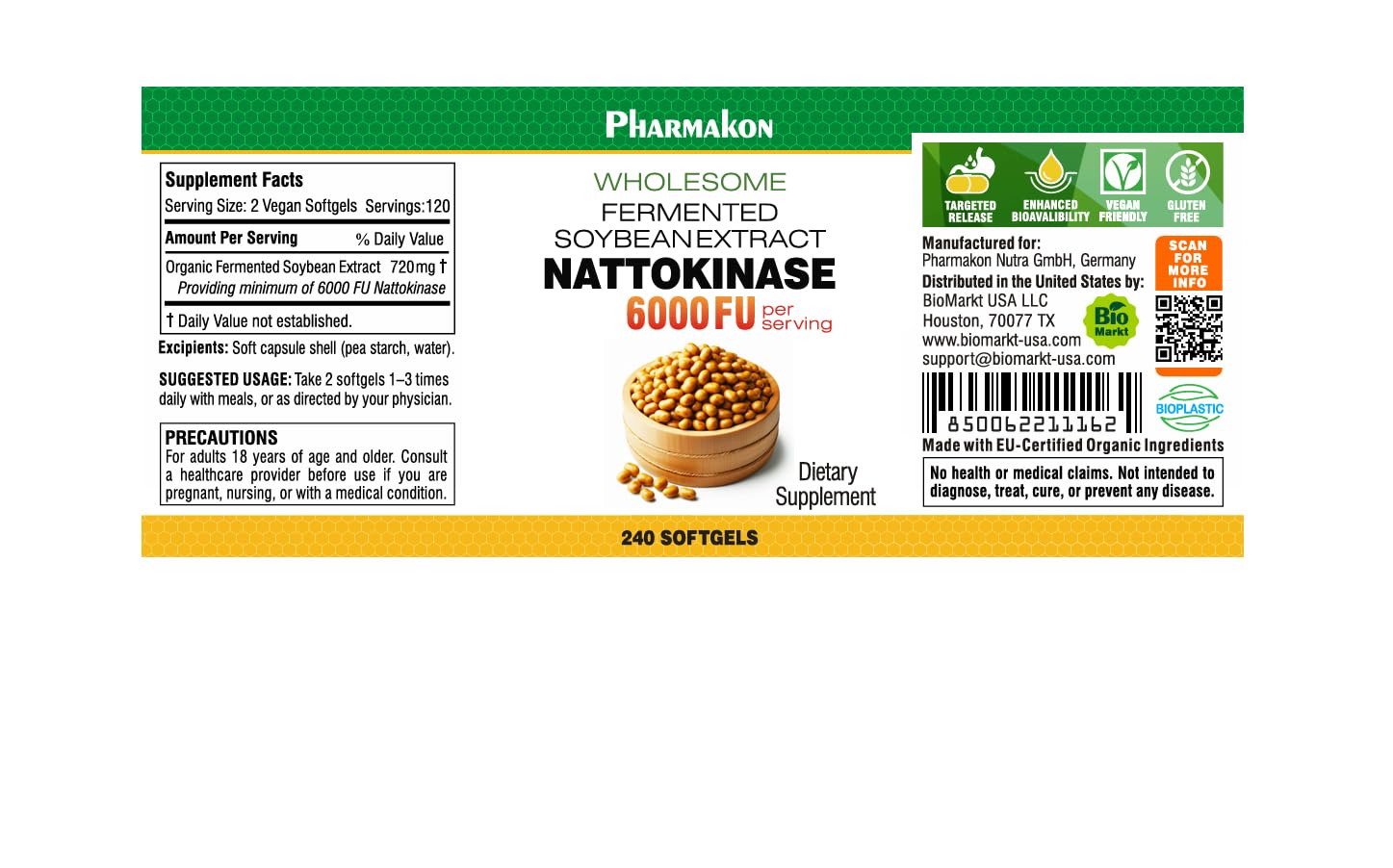 PHARMAKON Nattokinase, étiquette biologique – choix durable et naturel.