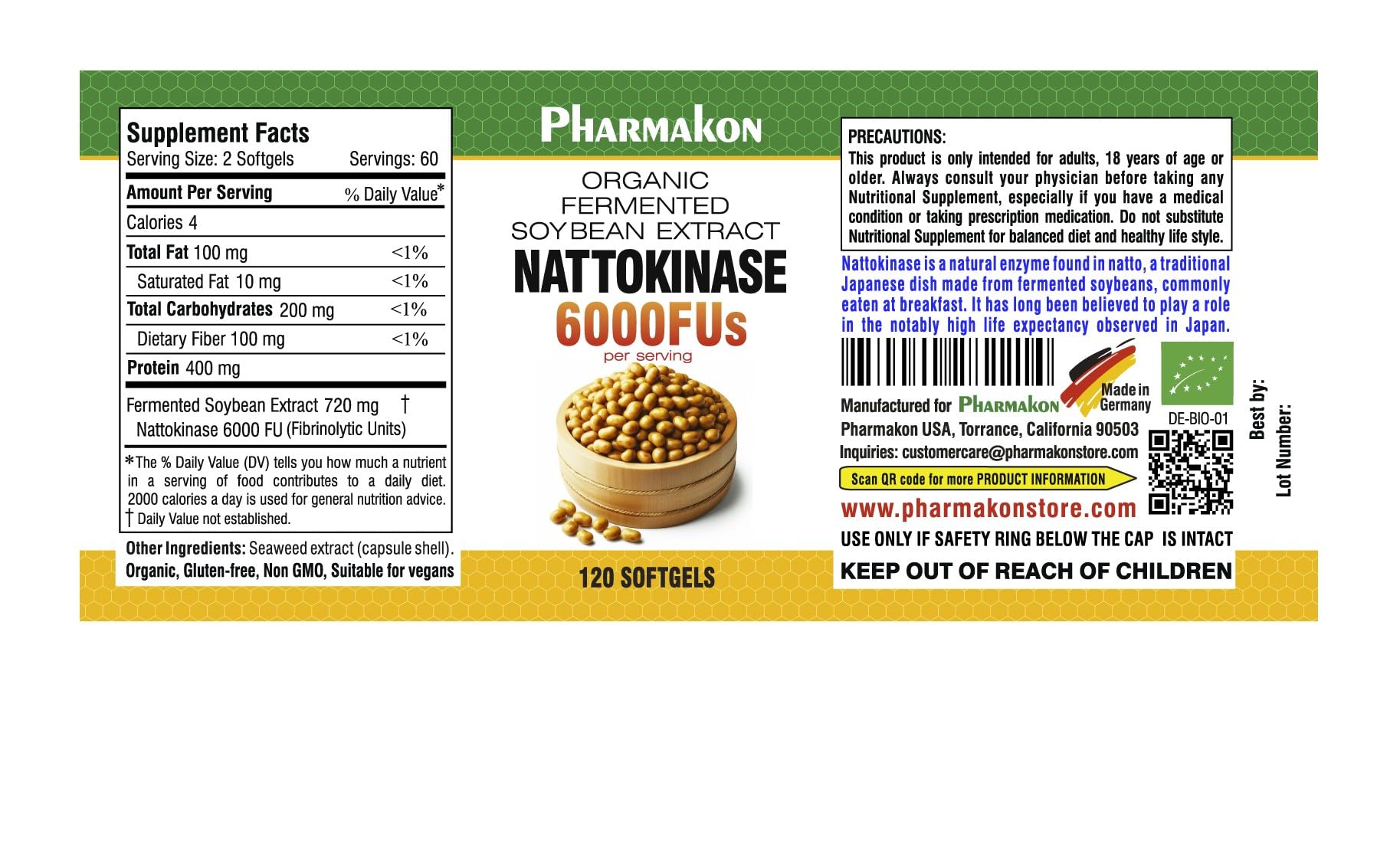 PHARMAKON Nattokinase – etiquette du produit, informations claires