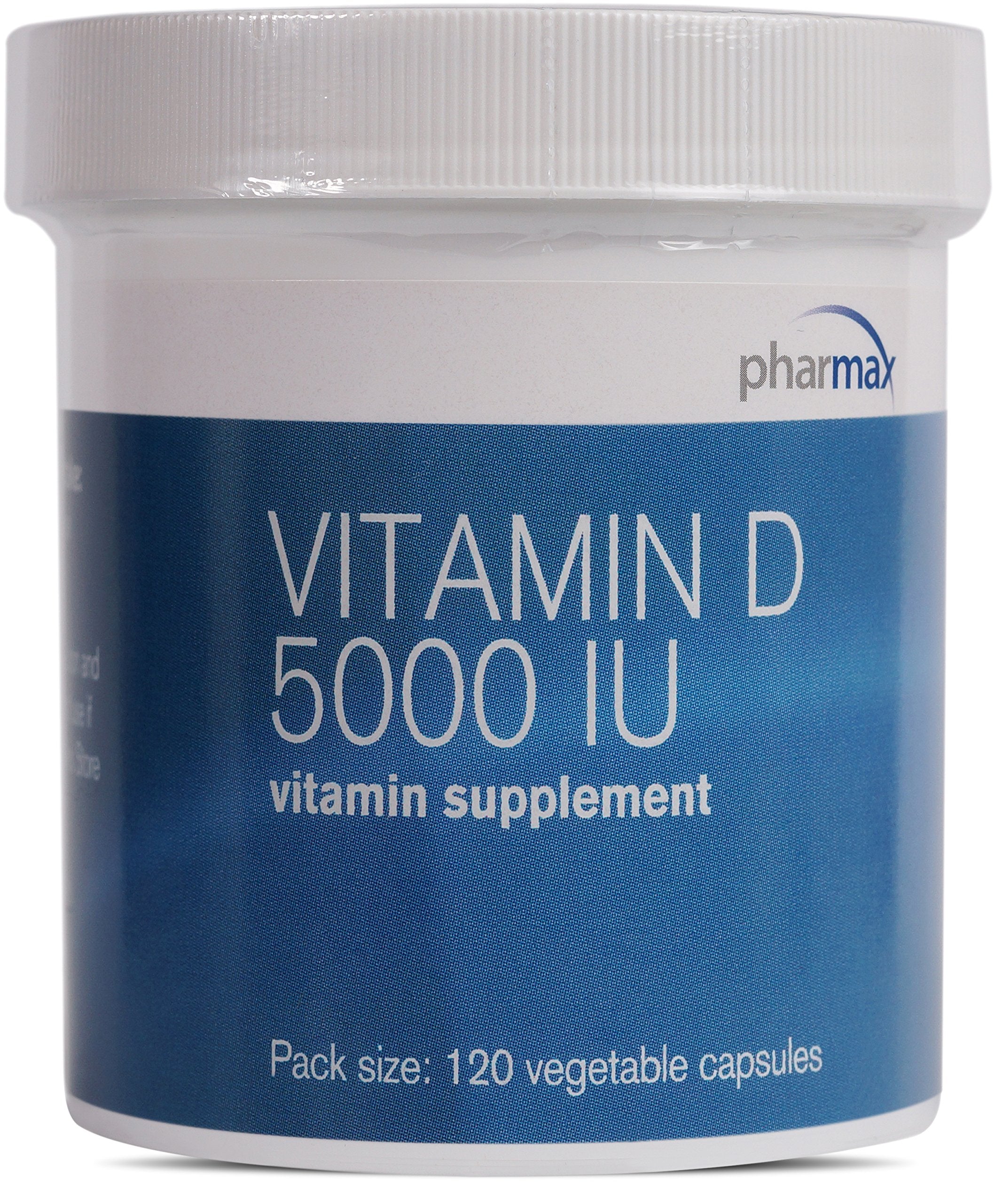Pharmax vitamine D 5000 IU – bouteille, soutien à la santé osseuse et absorption du calcium.