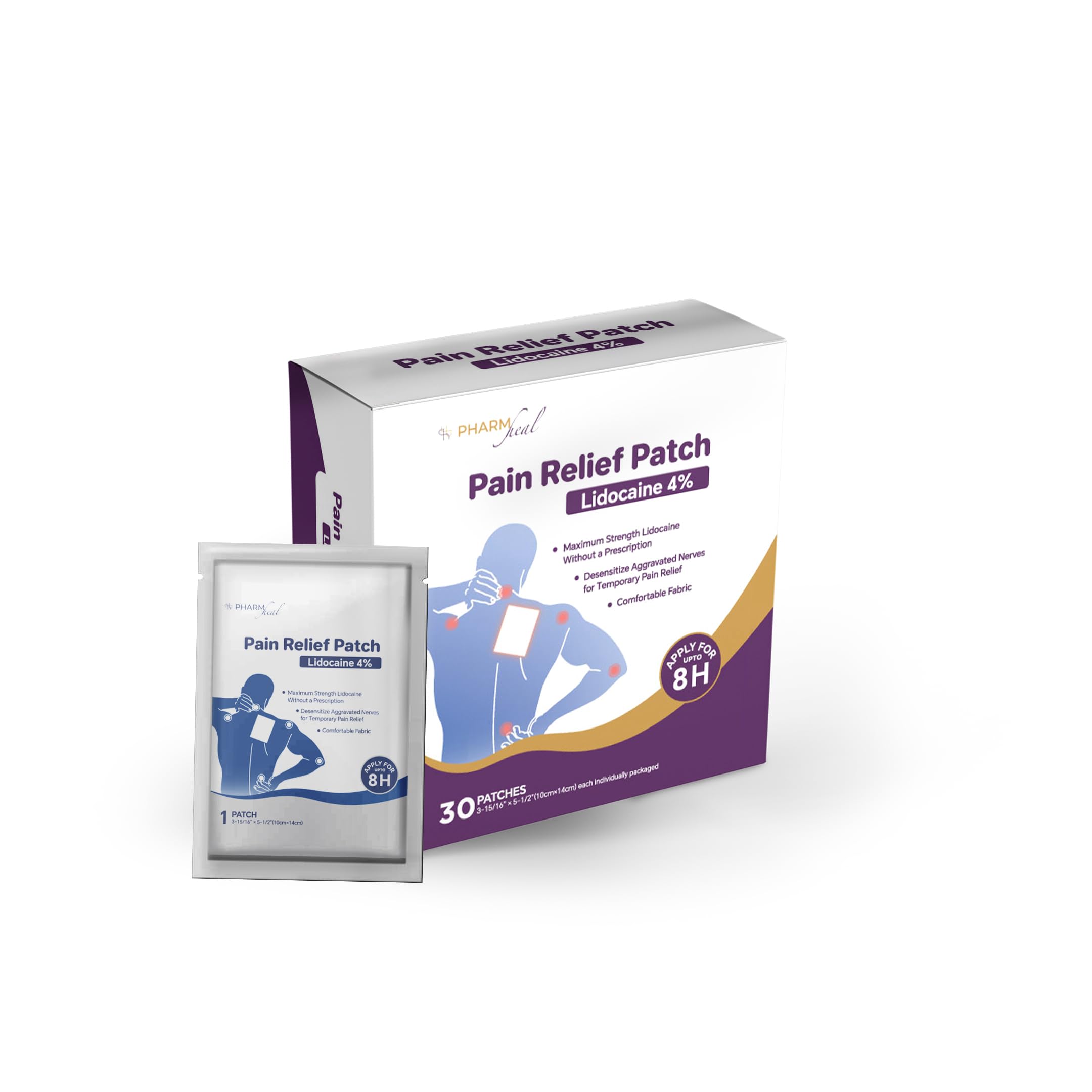 Pharmheal Patch avec lidocaïne 4% pour soulagement ciblé.