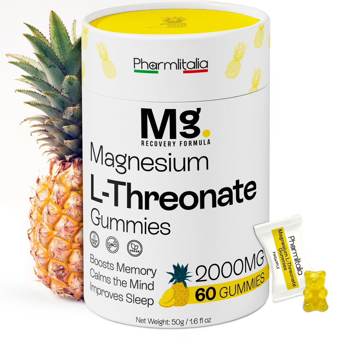 Gommes Pharmlitalia Magnésium L‑Thréonate dans la bouteille, pratique pour le quotidien.