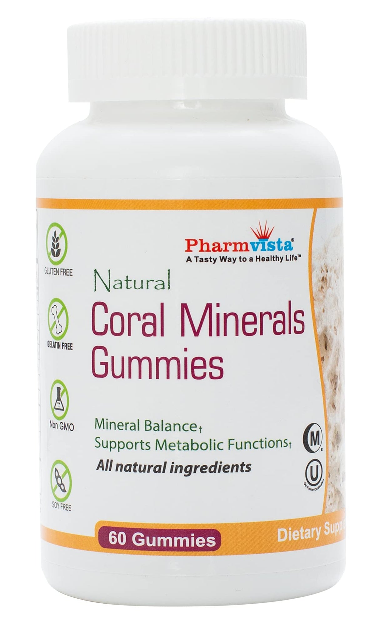 Gommes Pharmvista Calcium Coral dans une bouteille, pratique pour l'apport quotidien.