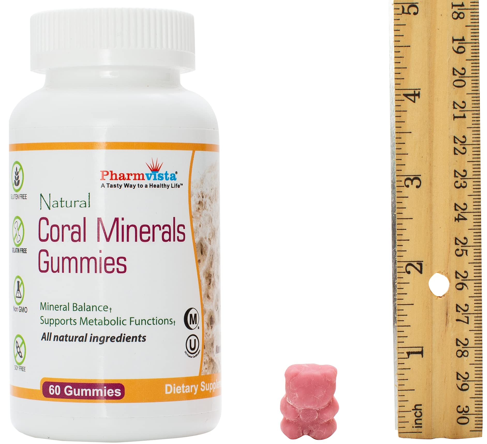 Gommes Pharmvista calcium coral sur étui, pratique pour l'apport quotidien sans allergènes.