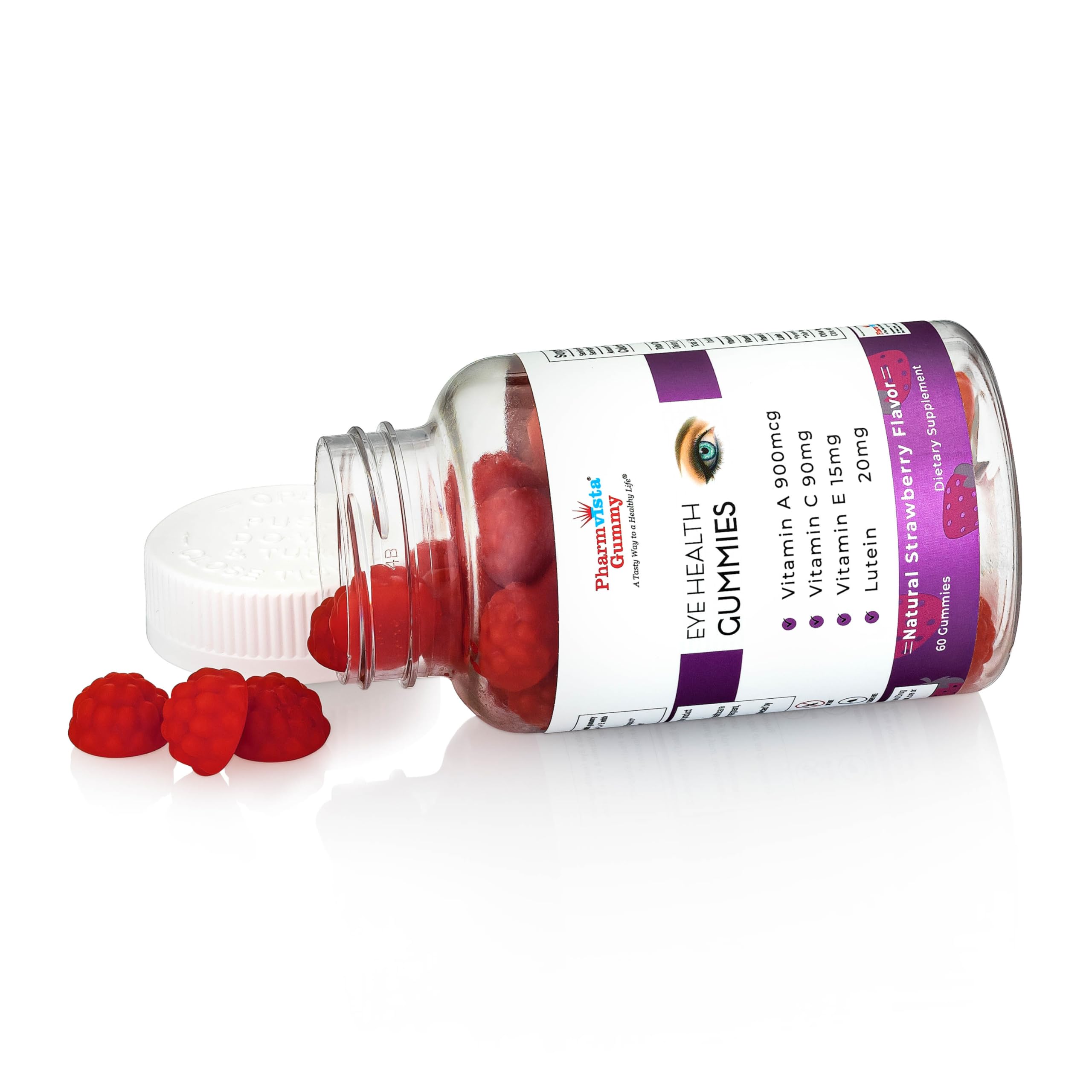 Gommes Pharmvista – saveur fraise naturelle pour une prise quotidienne plaisante.