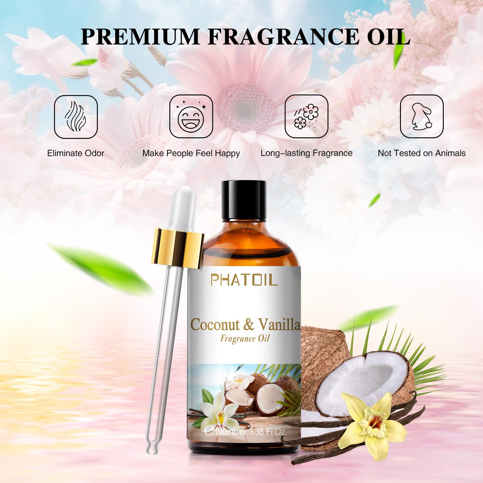 PHATOIL Coco Vanille – Bouteille-verre avec pipette pratique pour dosage précis.