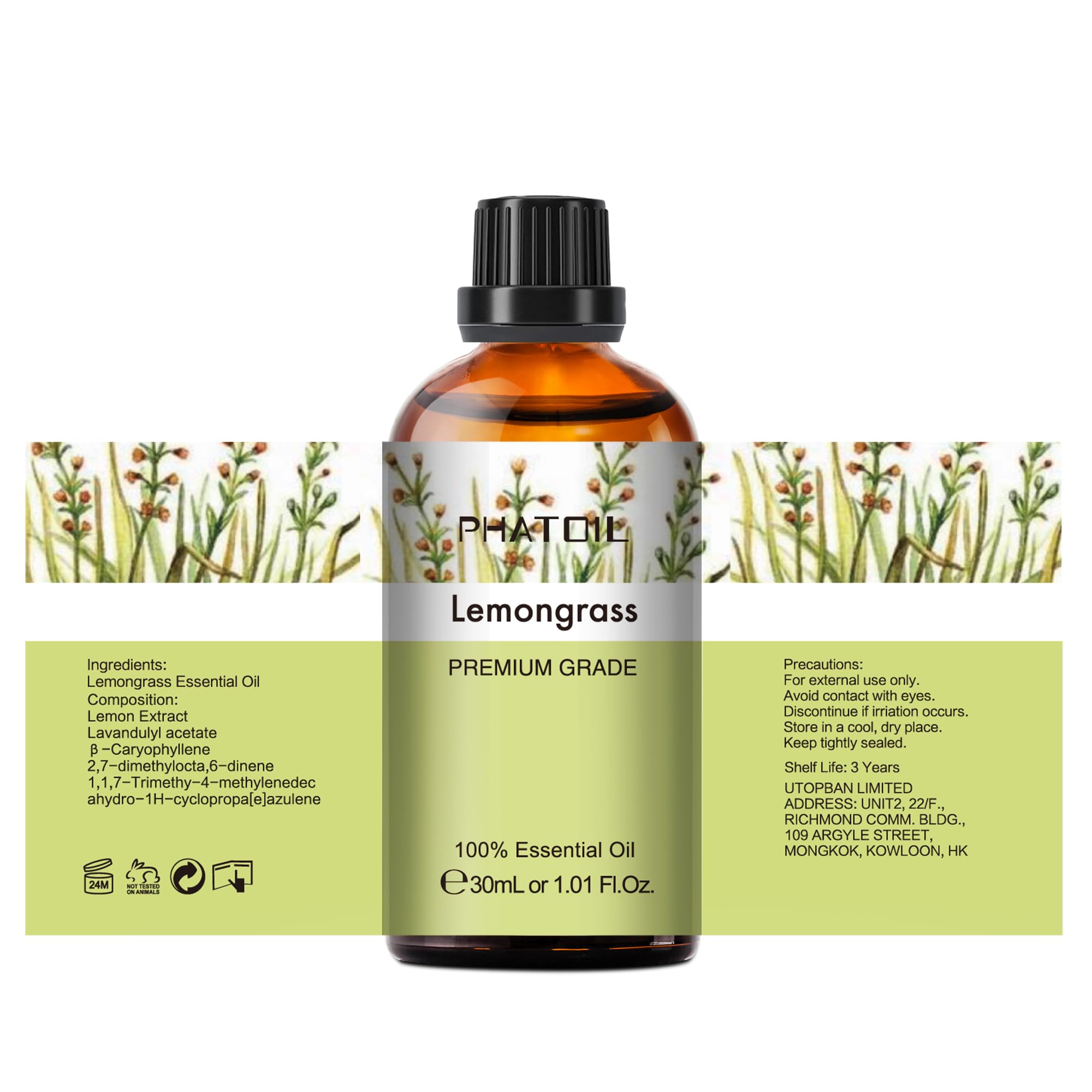 Cadeau élégant PHATOIL huile lemongrass pour amateurs d’aromathérapie.