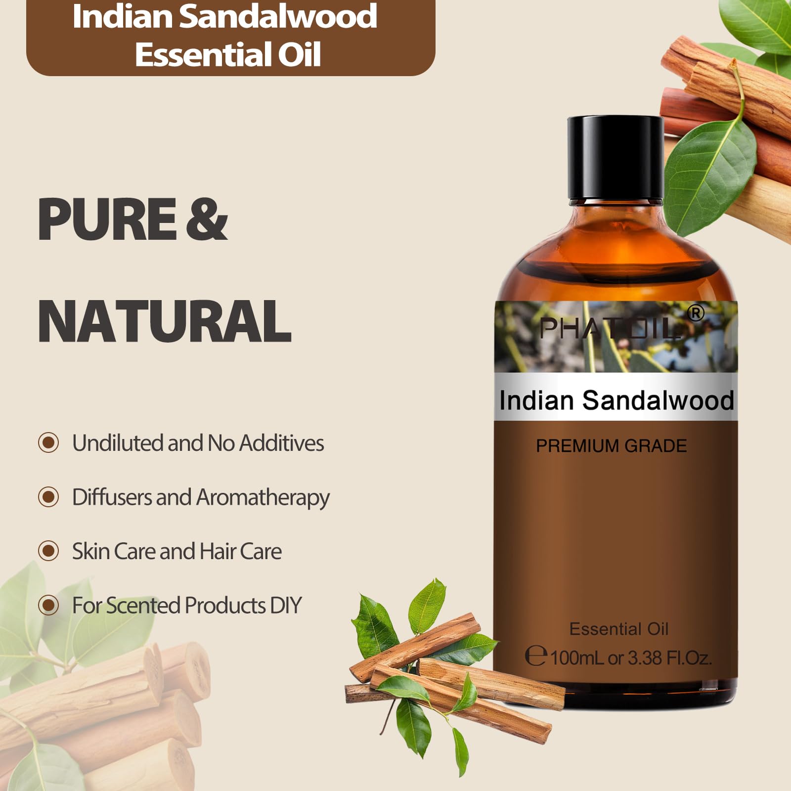 PHATOIL huile essentielle santal indien — diffuseur pour une aromathérapie apaisante