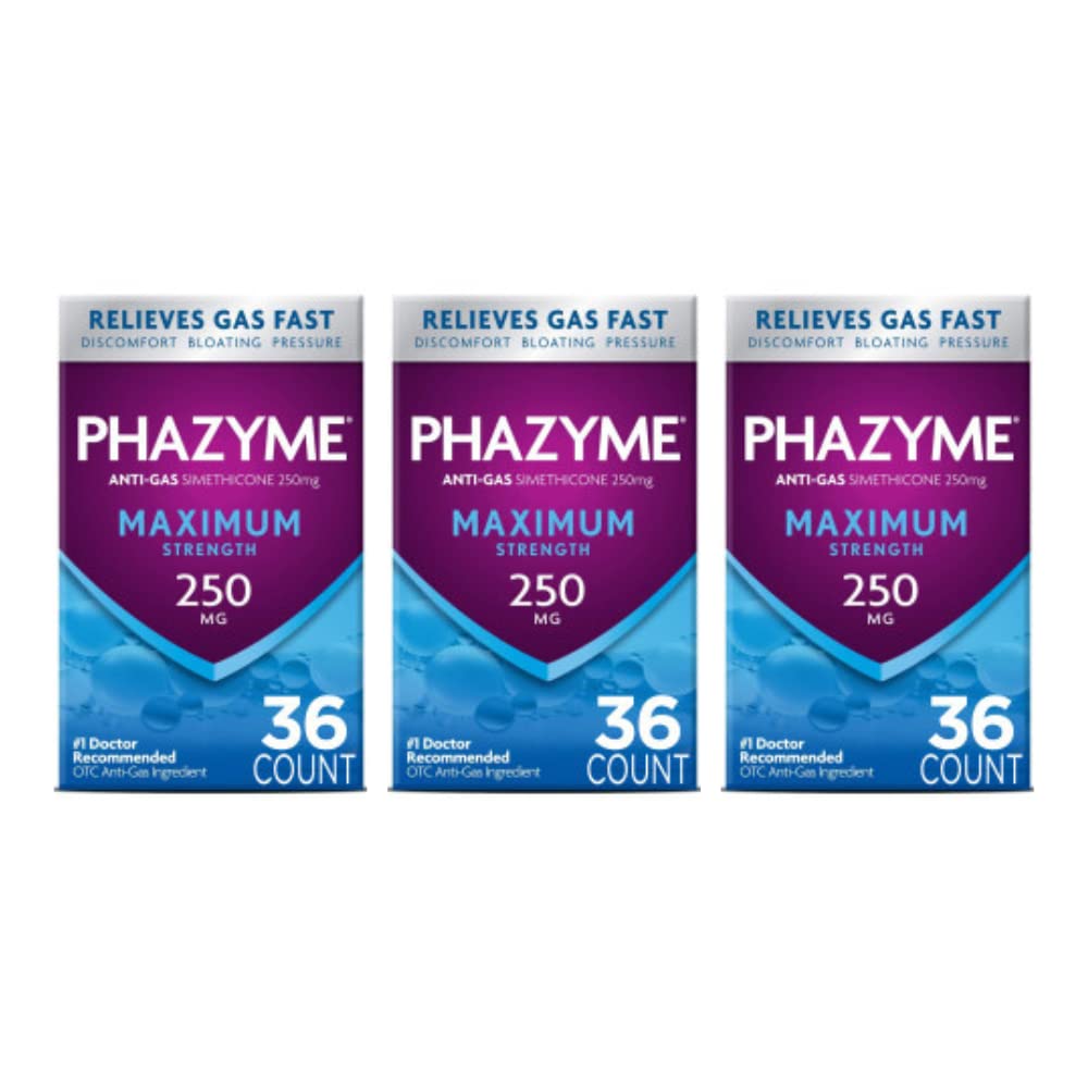 Phazyme pack de 3 boîtes, solution pratique contre les gaz et ballonnements.