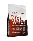 PhD Diet Whey chocolat belge, pot visible prêt à être utilisé.